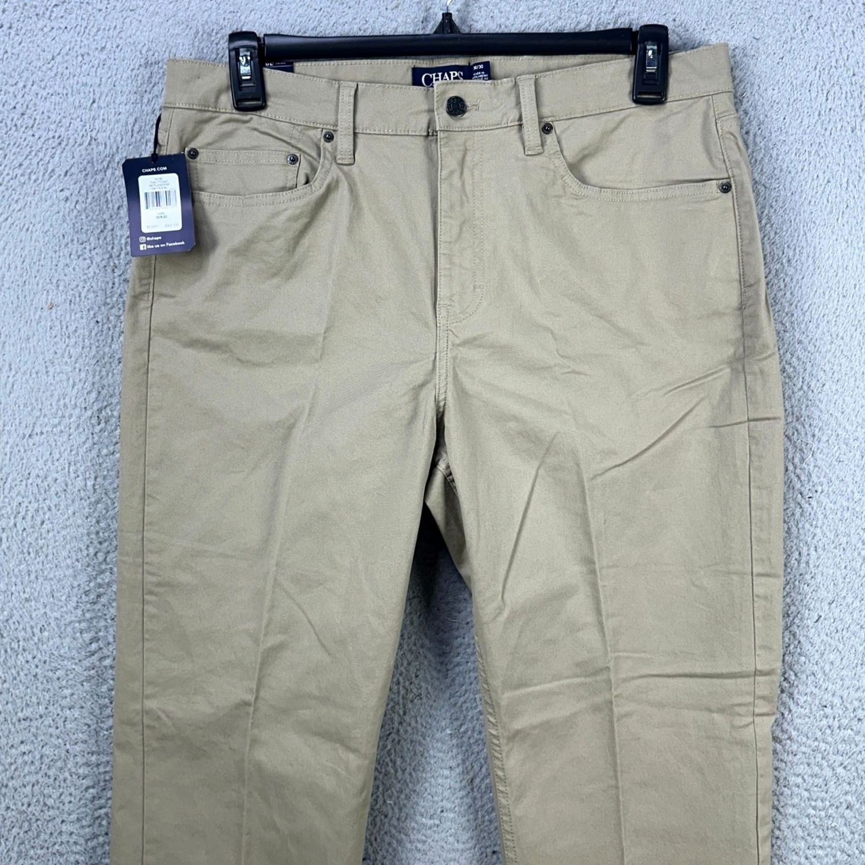 Chaps Chaps Khaki Pants Mens 36X30 Beige Straight Fit Flat Front 5 Pocket Stretch NEW Size US 36 / EU 52 - 3 Thumbnail