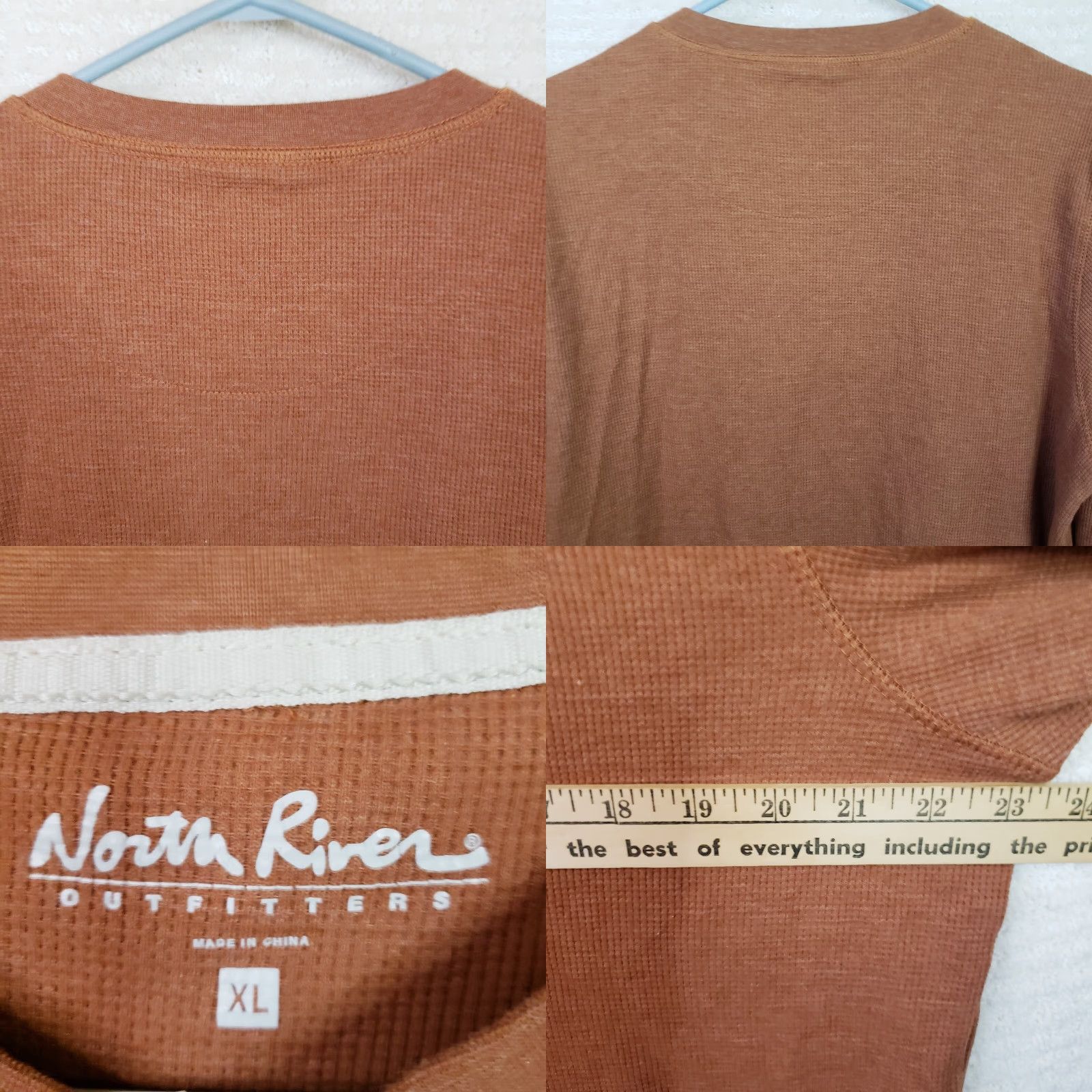 Vintage North River Outfitters Henley Shirt Men’s XL Brown Long Sleeve Button-Up Cotton Size US XL / EU 56 / 4 - 8 Thumbnail