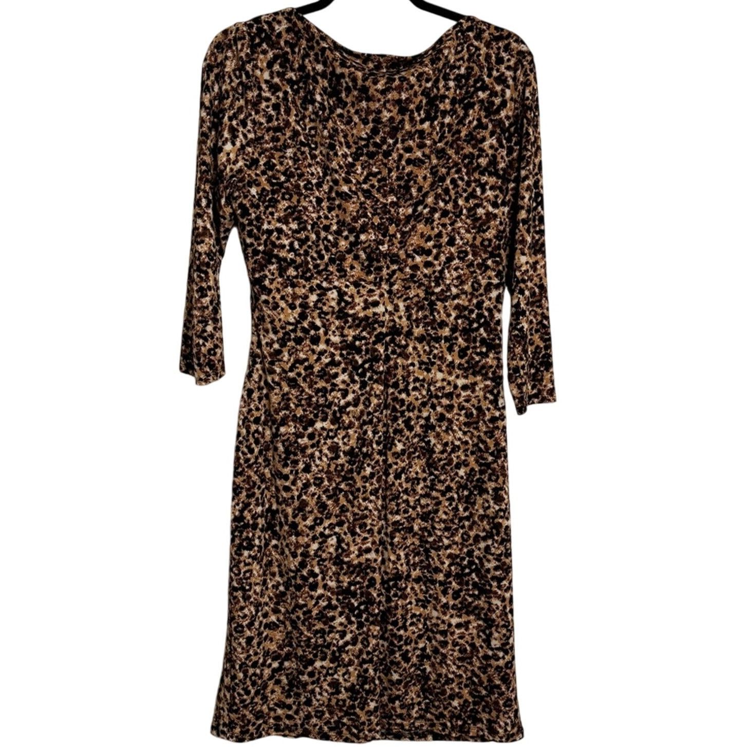 Chaps Chaps Leopard Ruched Midi Dress 3/4 Sleeve Tan Black Size L Size L / US 10 / IT 46 - 2 Thumbnail
