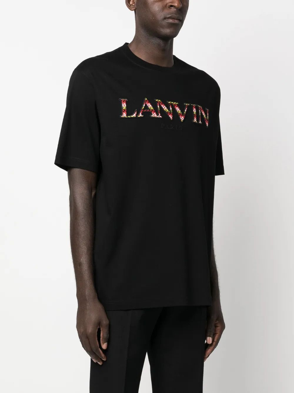 Lanvin oc11z0426 Logo Embroidered Cotton T-Shirt in Black Size US S / EU 44-46 / 1 - 4 Thumbnail