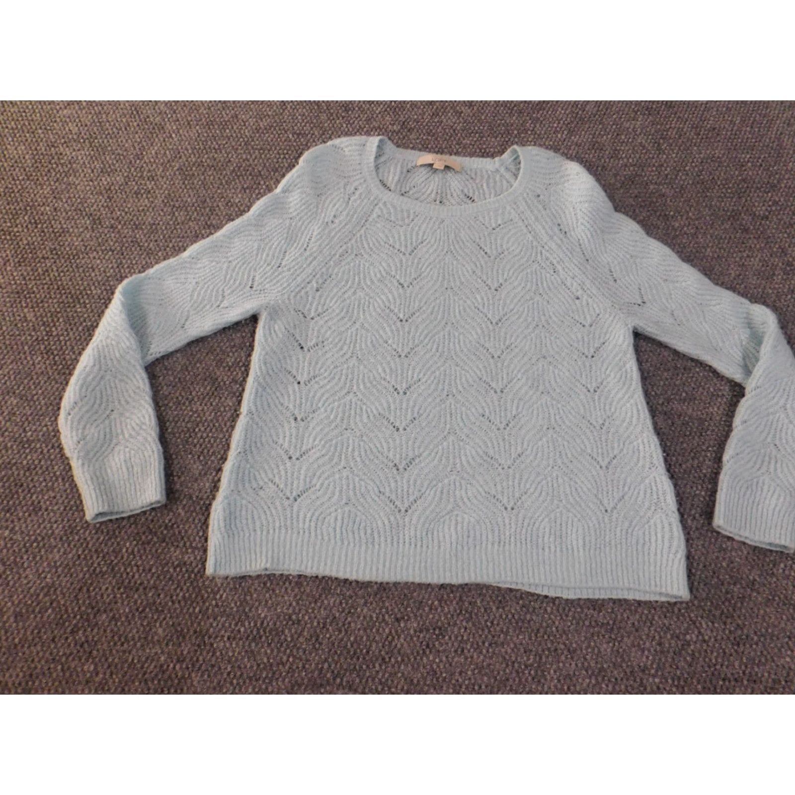 Loft LOFT Geometric Knit Pullover Sweater Blue L Womens Crew Neck Stretch Acrylic Rib Knit Regular Size L / US 10 / IT 46 - 4 Thumbnail