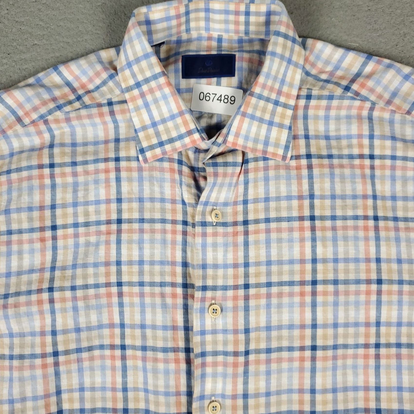 David Donahue David Donahue Shirt Mens Large Blue Plaid Linen Button Up Short Sleeve Size US L / EU 52-54 / 3 - 2 Thumbnail