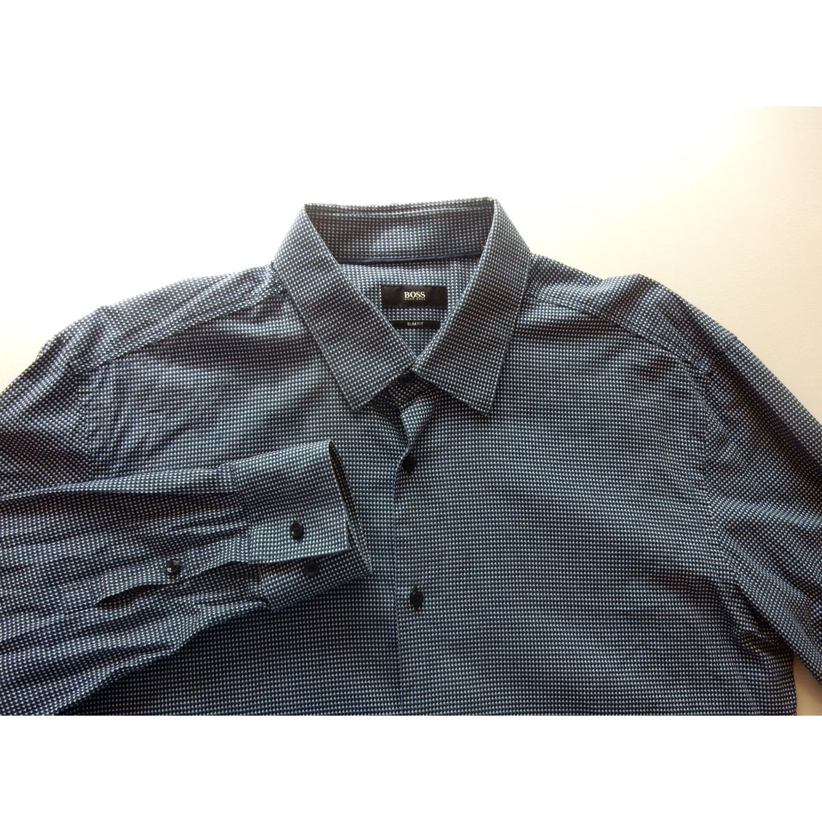 Hugo Boss HUGO BOSS Men's Button-Up Shirt Slim Fit XL Blue 44/17.5 Long Sleeve Size US XL / EU 56 / 4 - 2 Thumbnail