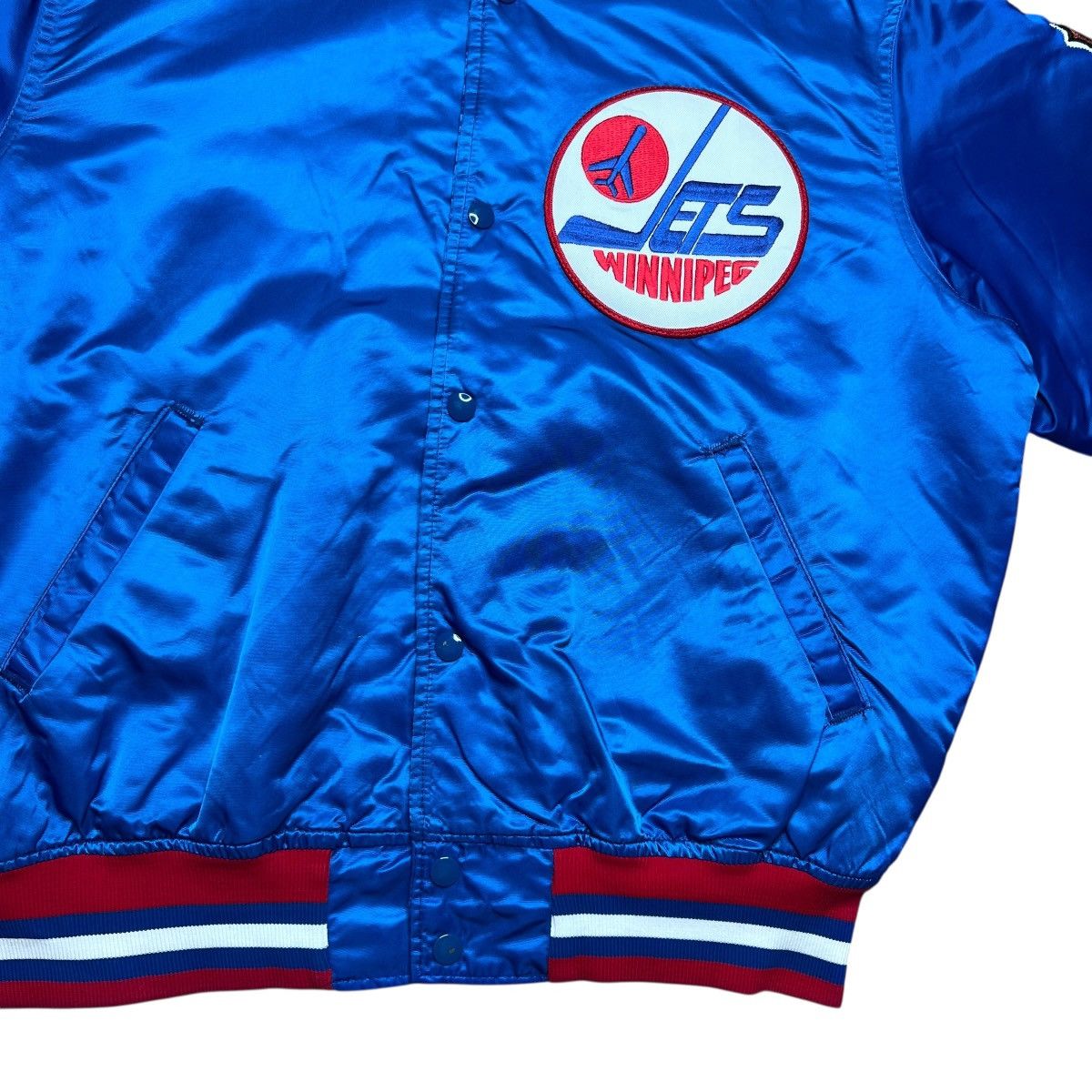 Starter 1990s NHL Winnipeg Jets Starter Spell Out Blue Satin Jacket Size US L / EU 52-54 / 3 - 8 Thumbnail