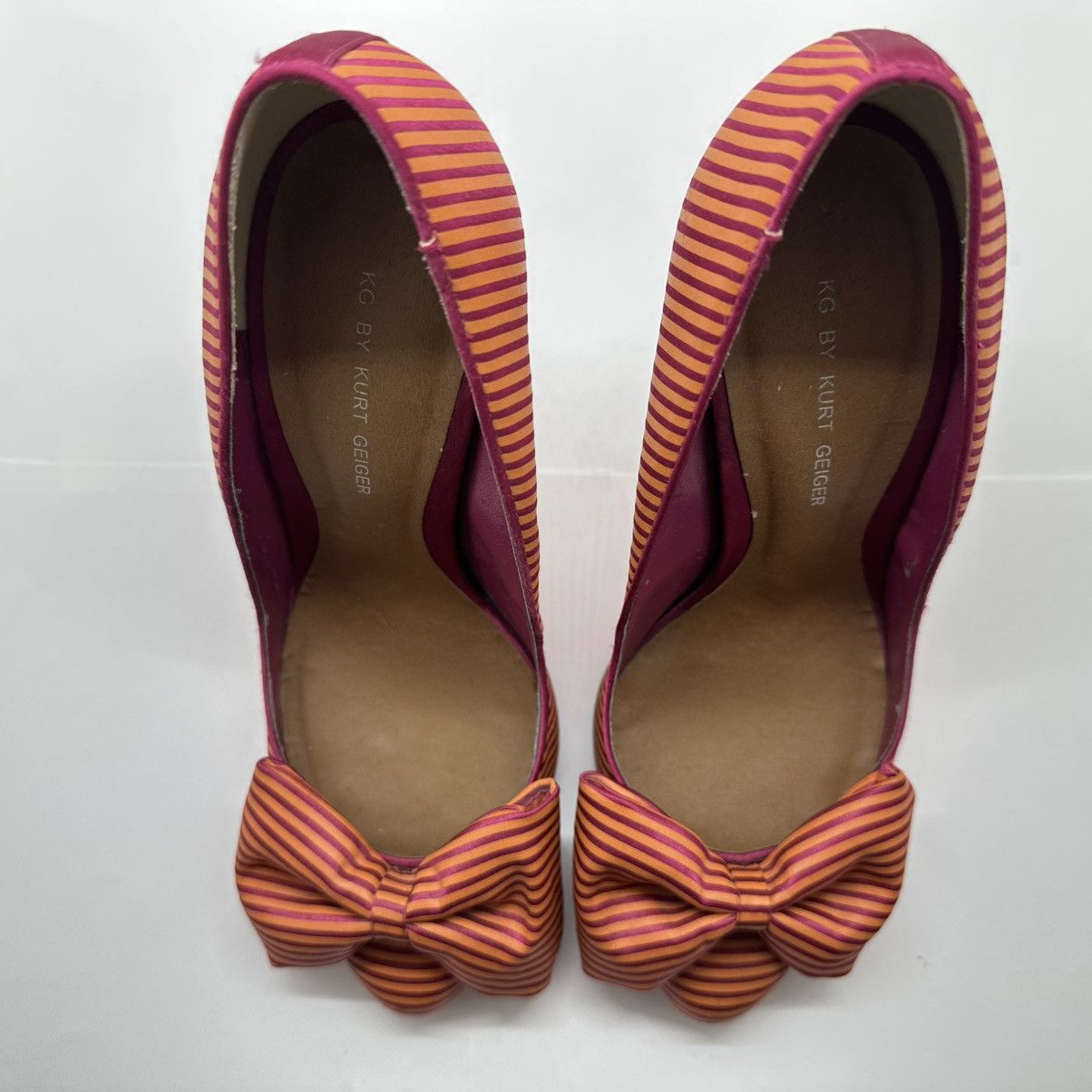 Kurt Geiger Kurt Geiger Gold Striped Satin Heels Statement Bow 38 US 7 Size US 8 / IT 38 - 2 Thumbnail