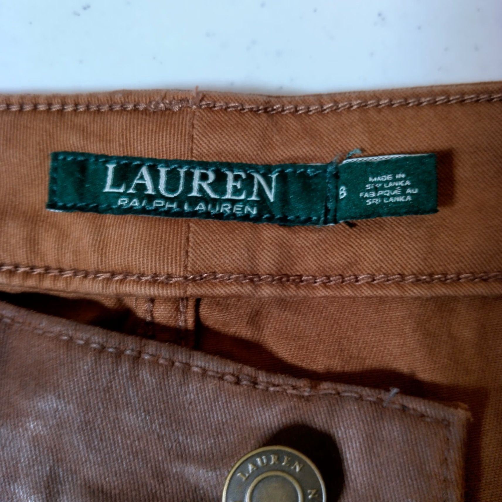 Ralph Lauren VINTAGE Lauren Ralph Lauren Skinny Ankle Pants Size 8 Brown Coated Faux Leather Casual Womens Size 30" / US 8 / IT 44 - 3 Thumbnail