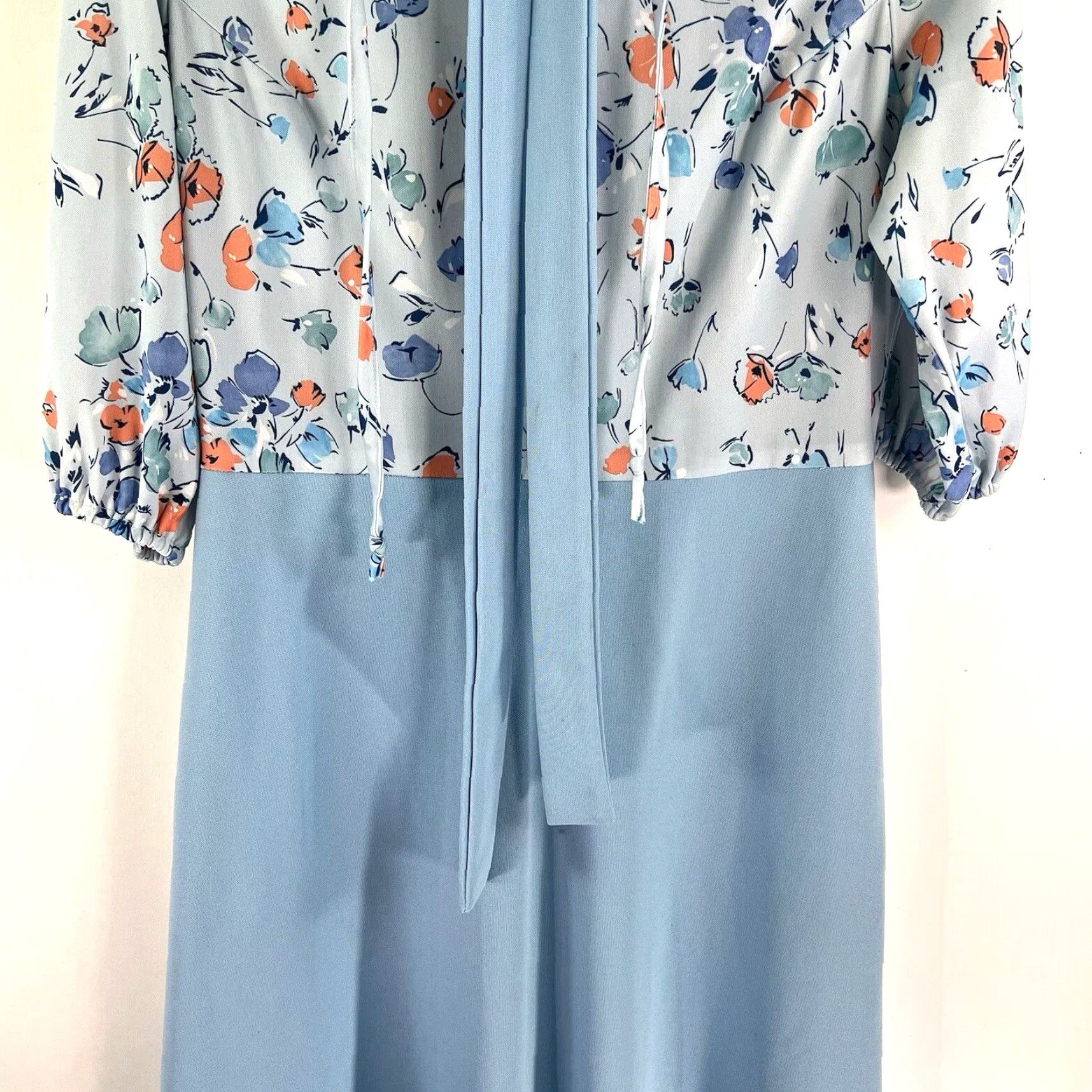 Vintage VINTAGE Linda Mathews Floral Tie Dress 70s Blues Womens L Knee Length 3/4 Sleeve Ballon Sheath Kaftan - Party Wedding Casual Size L / US 10 / IT 46 - 3 Thumbnail