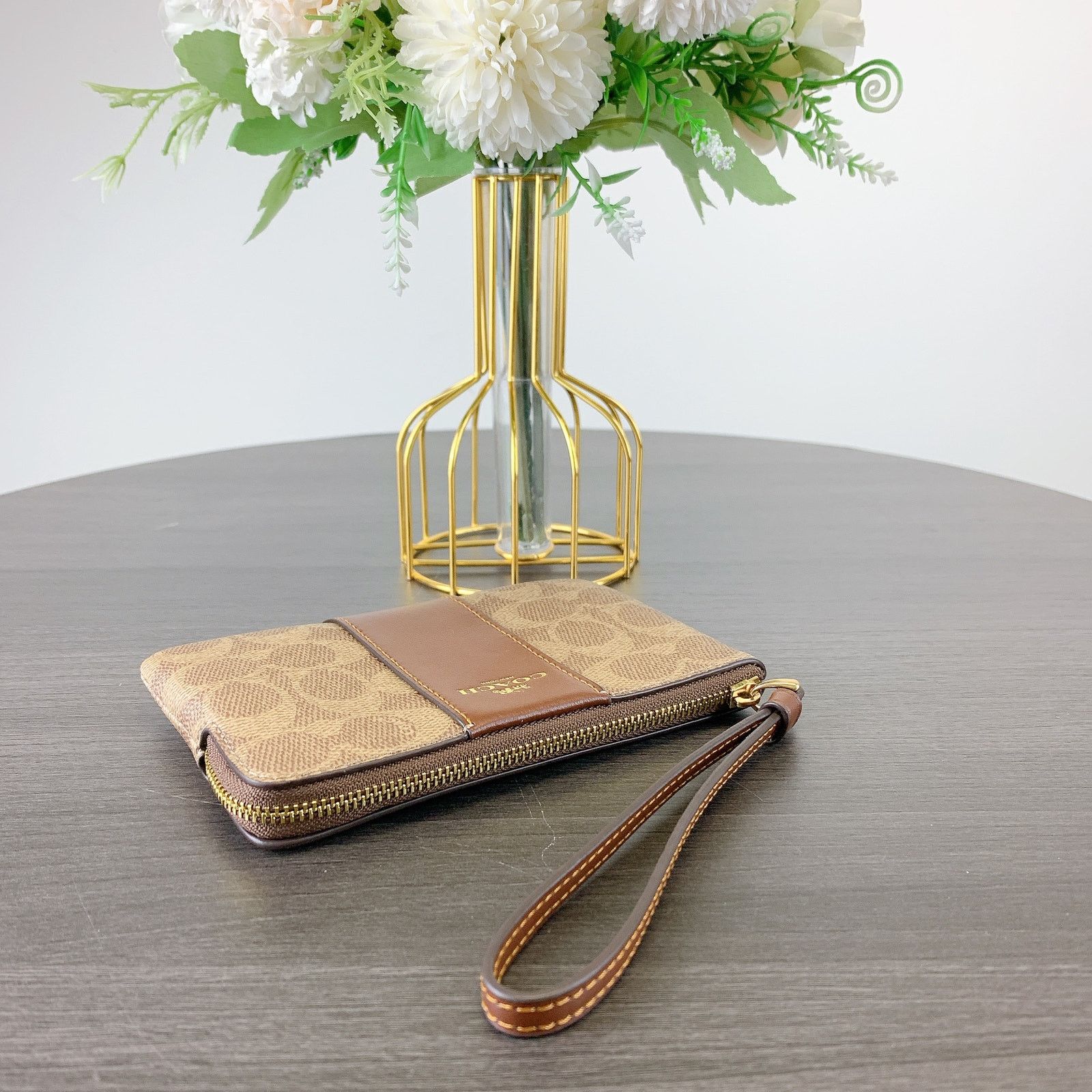 Coach Coach CW854 Corner Wristlet Signature Canvas Tan/Brown Size ONE SIZE - 3 Thumbnail