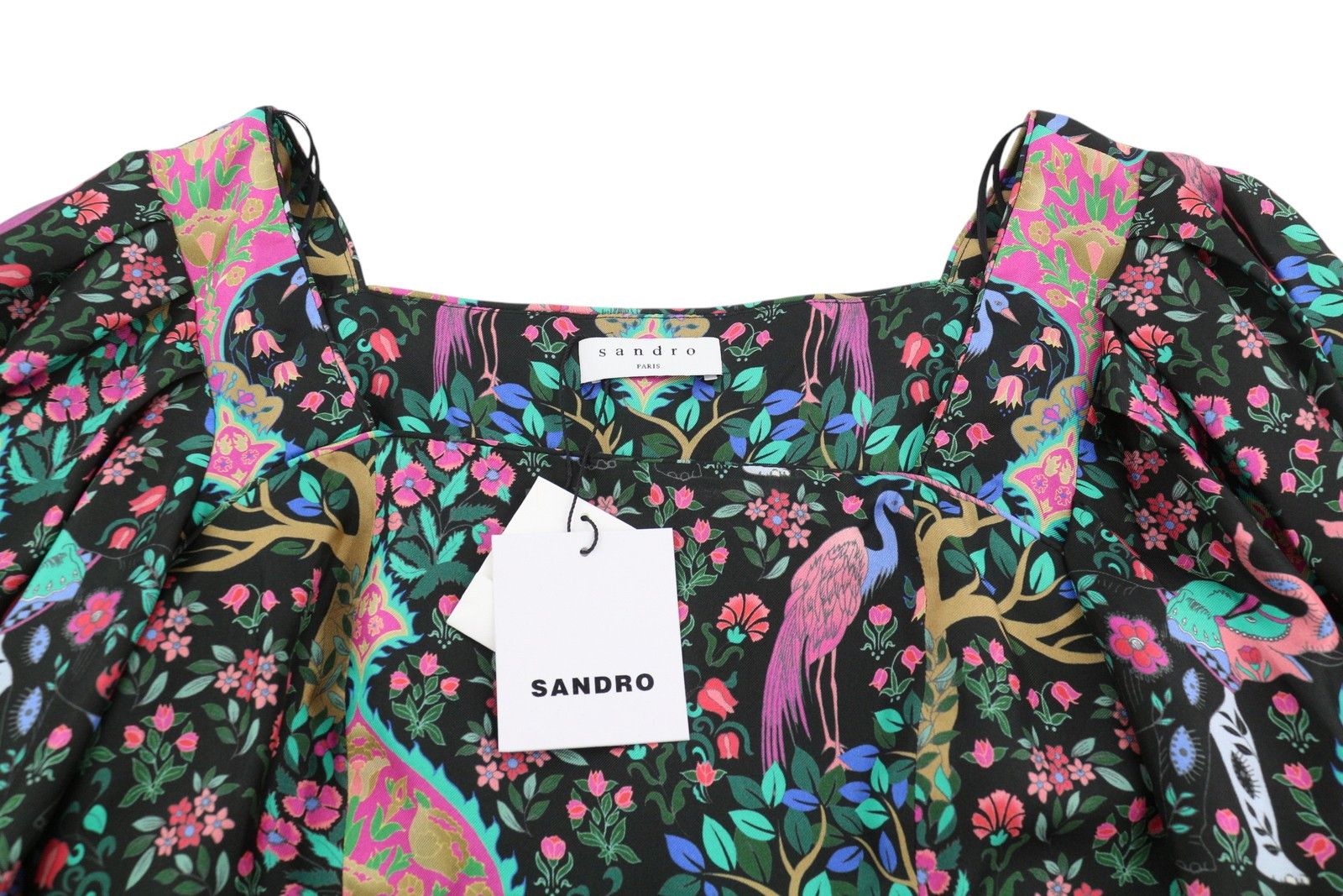 Sandro 0 XS Colourful Silk Square Neckline Cropped Balloon 88509 Size XS / US 0-2 / IT 36-38 - 6 Thumbnail