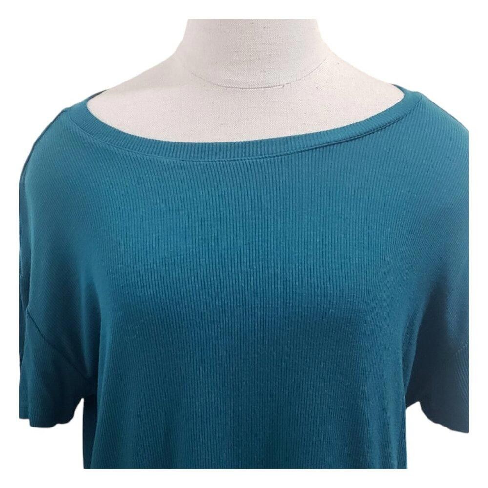 Nordstrom CT1819 Nordstrom Lightweight Short Sleeve Teal Ribbed Tee M Size M / US 6-8 / IT 42-44 - 2 Thumbnail