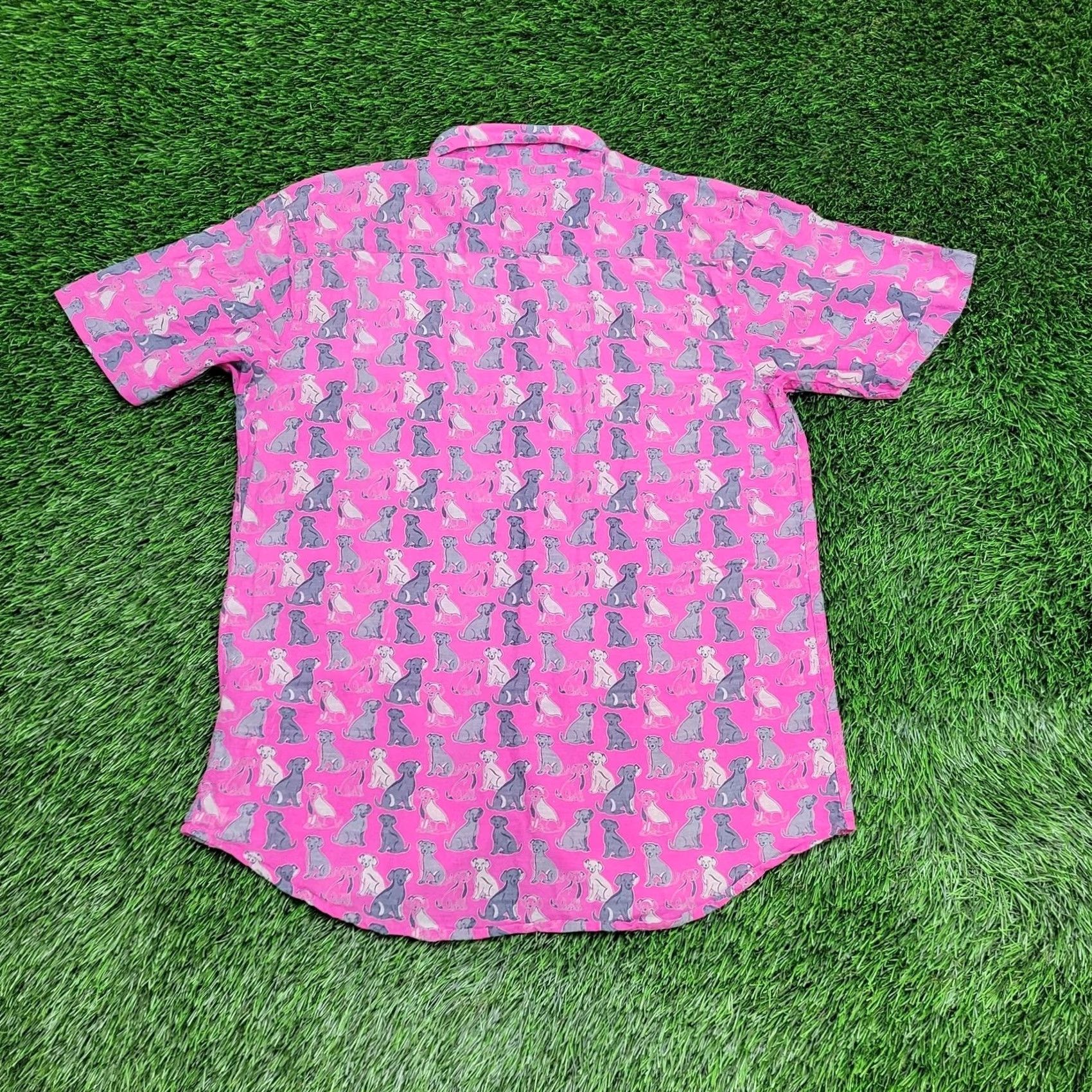Pinko VINTAGE 90s Dog AOP Button Shirt Medium Pink Mens Shirt 40 in Chest 28 in Long Sleeve Short Sleeve Collared Button Up All Over Print Graphic Print Dog Size US M / EU 48-50 / 2 - 5 Thumbnail