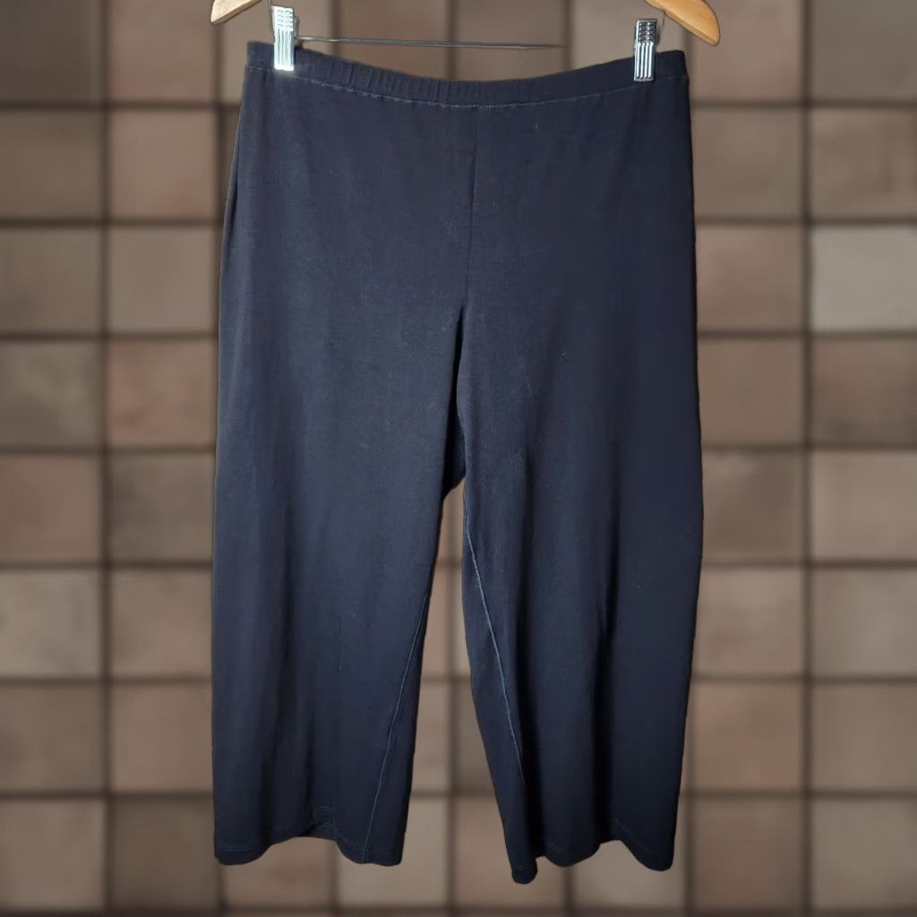 Eileen Fisher Petite Black Organic Cotton/Spandex Wide Leg Crop Pants Size LP