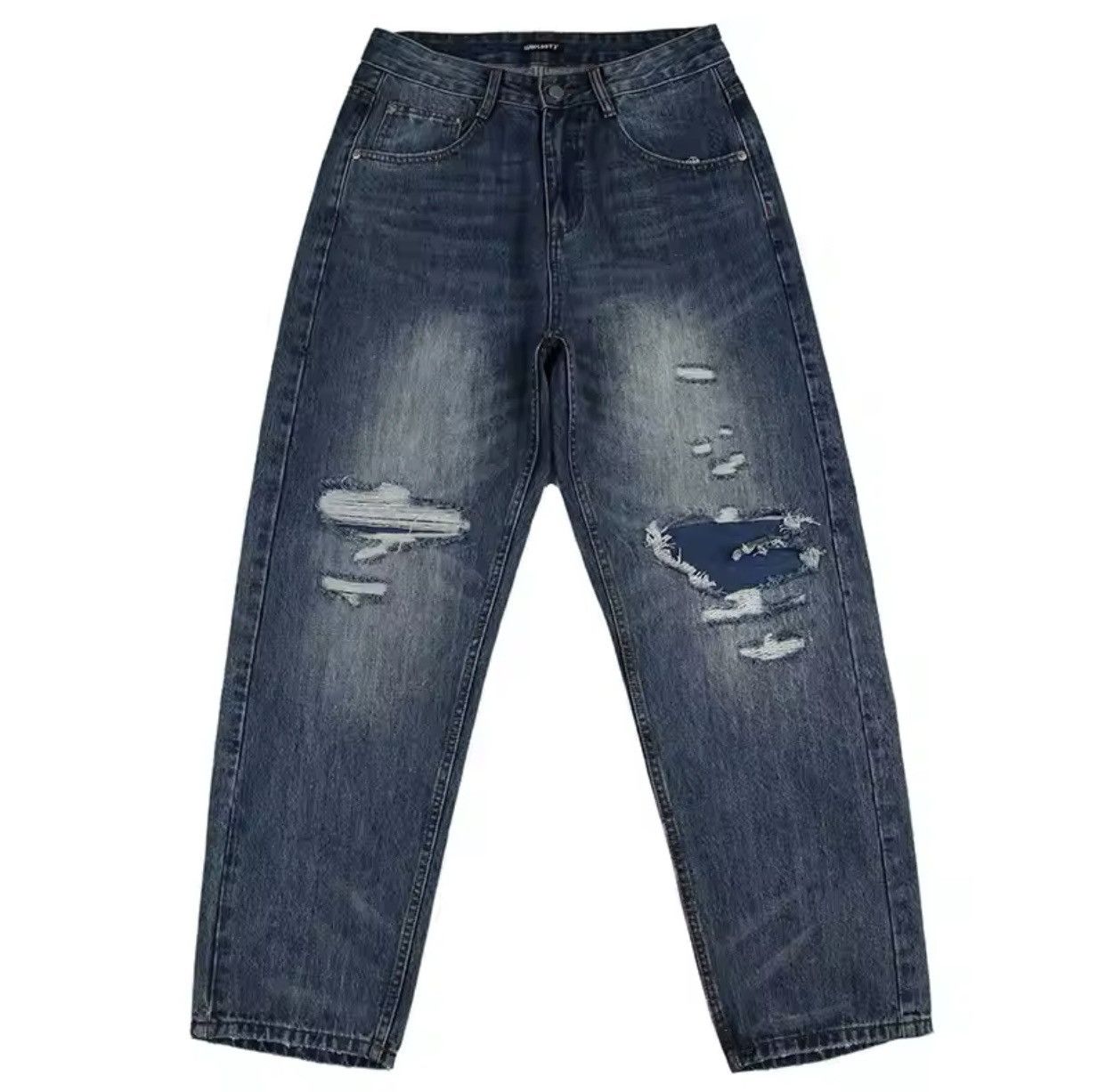 Jean Streetwear Washed Distressed Ripped Patchwork Jeans Size US 33 - 5 Thumbnail