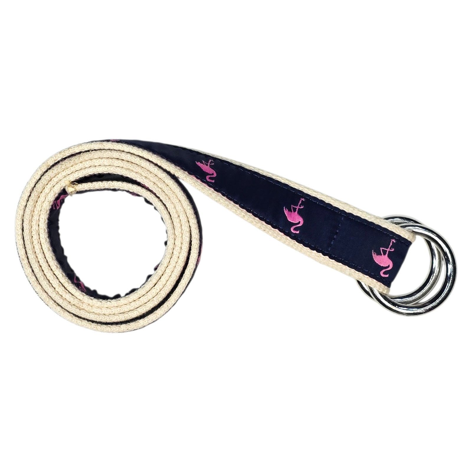J.Crew J.Crew Double D Ring Navy Cream Pink Flamingo Belt M/L Mens Size ONE SIZE - 4 Thumbnail