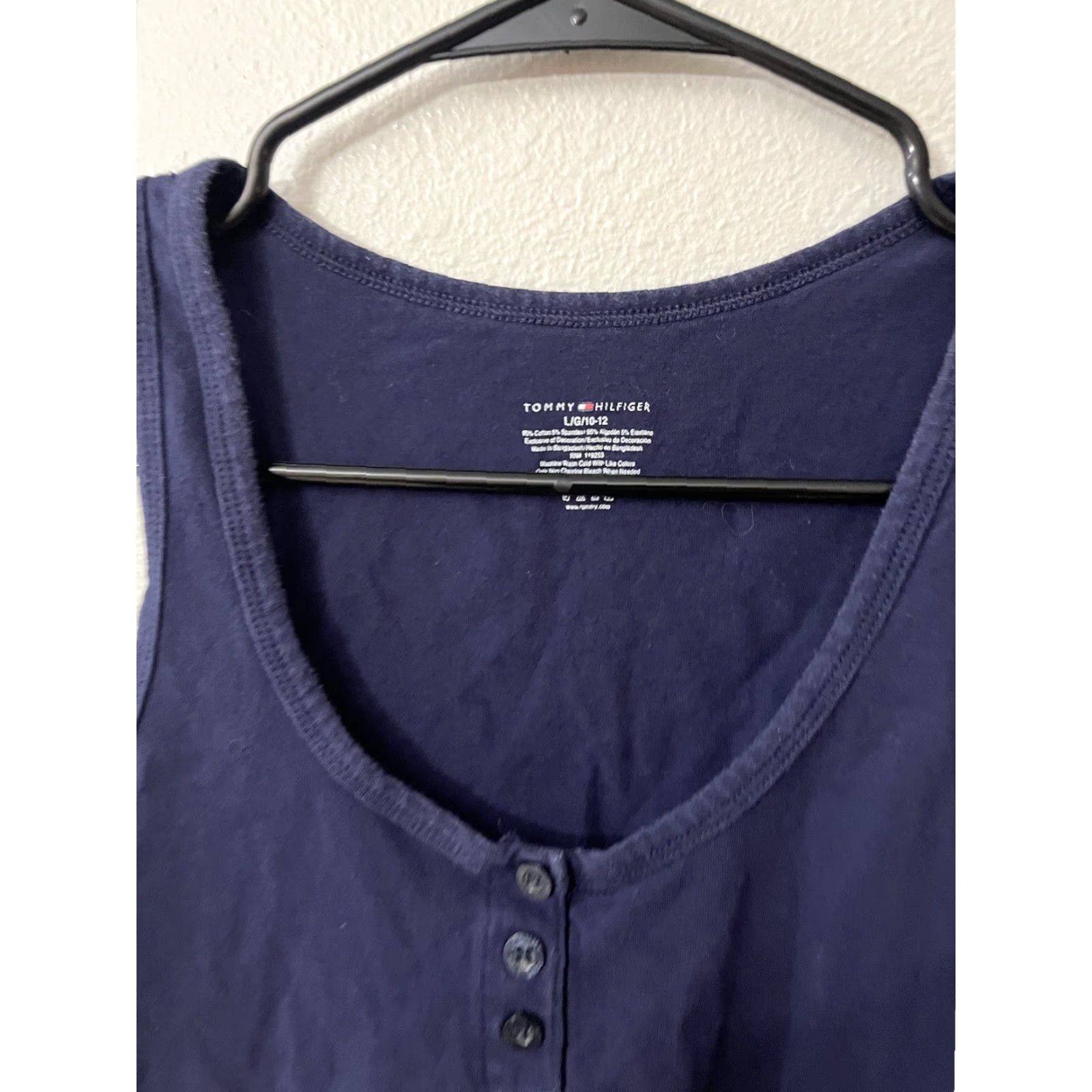 Tommy Hilfiger VINTAGE Tommy Hilfiger Tank Top Girls 10-12 Navy Blue Sleeveless Knit Cotton 100% Casual Shirt/Top Womens? Size L / US 10 / IT 46 - 3 Thumbnail