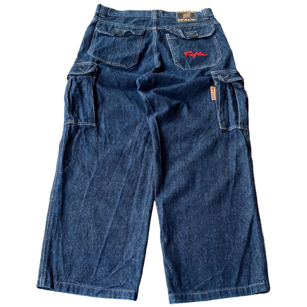 image of Jnco x Rifle Crazy Baggy Vintage 90's Y2K Wide Leg Riffle Cargo Jeans in Indigo Blue (Size 33)