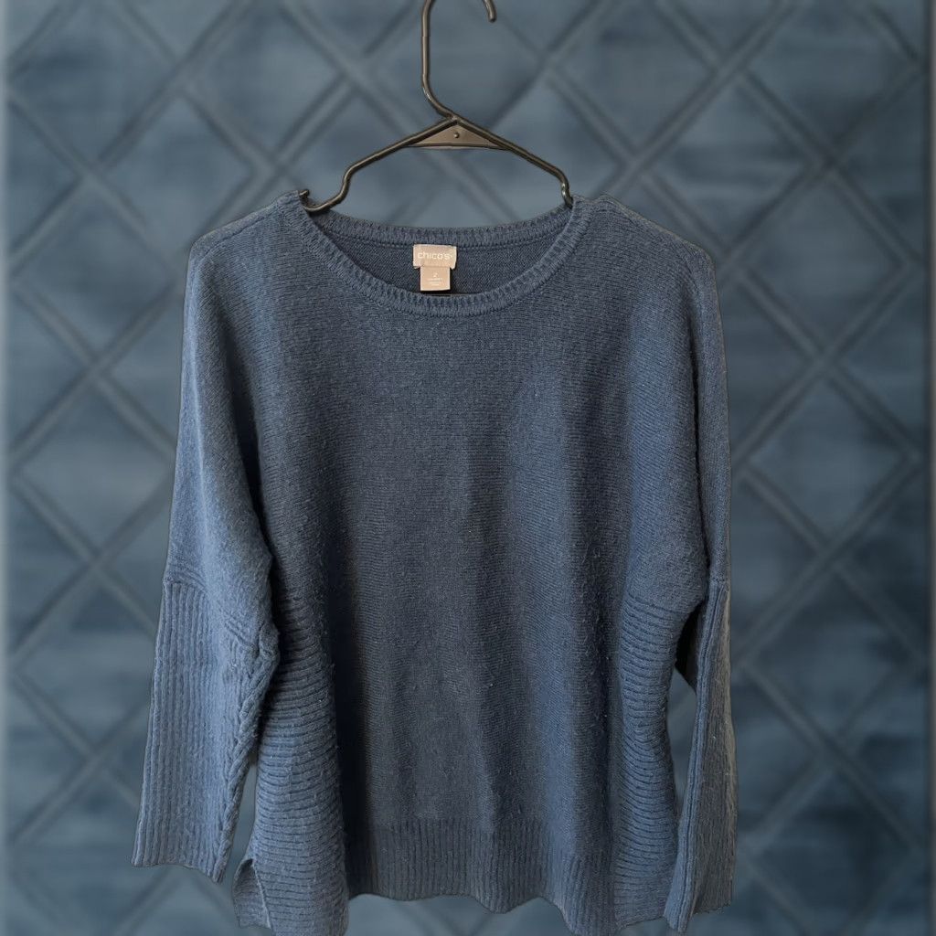 Vintage Trendy Chico’s blue pullover sweater Short sleeves size 2 Acrylic Blend Size L / US 10 / IT 46 - 1 Thumbnail