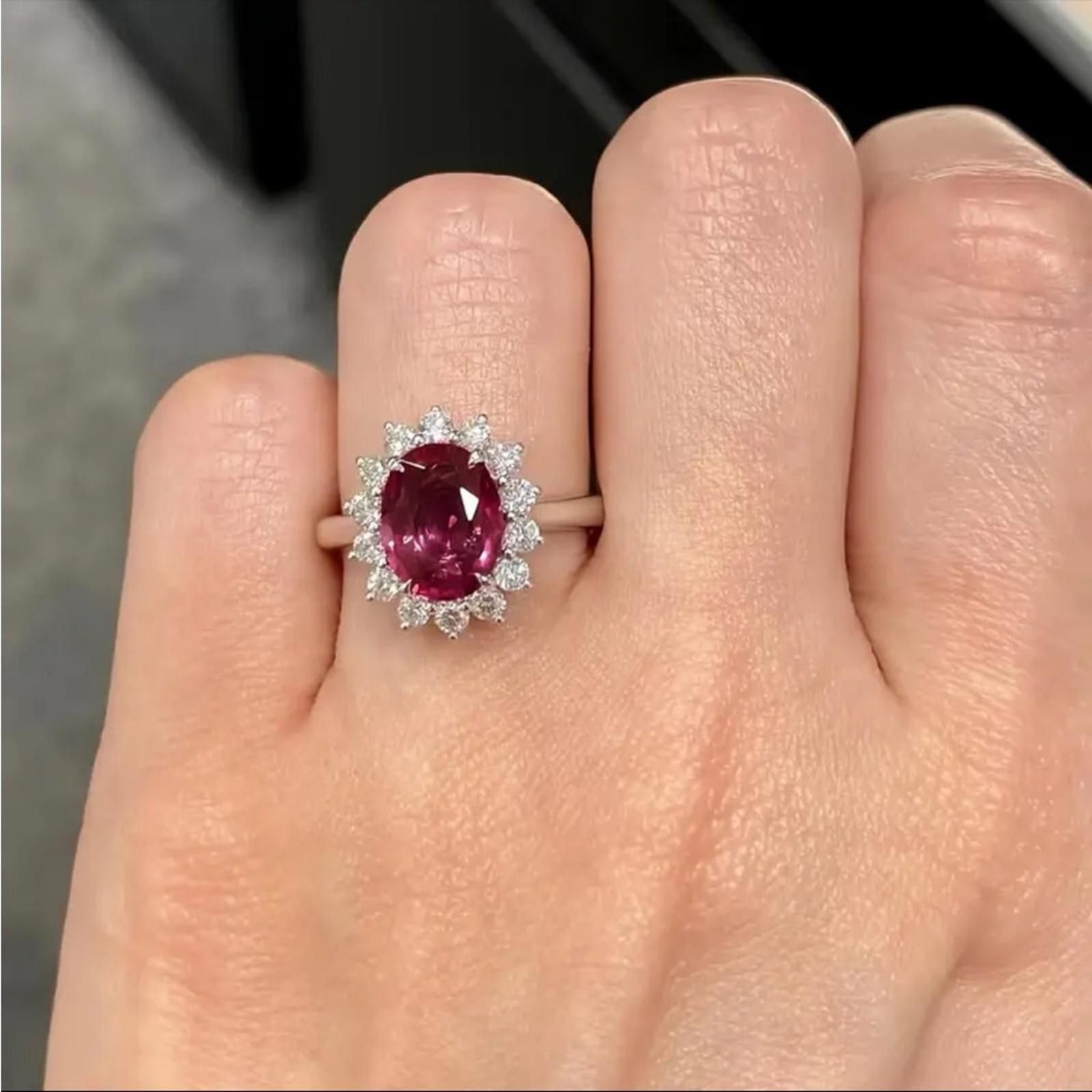 Designer Pink Ruby Simulated Engagement Halo Ring 2.50Ct Oval Cut Size ONE SIZE - 4 Thumbnail