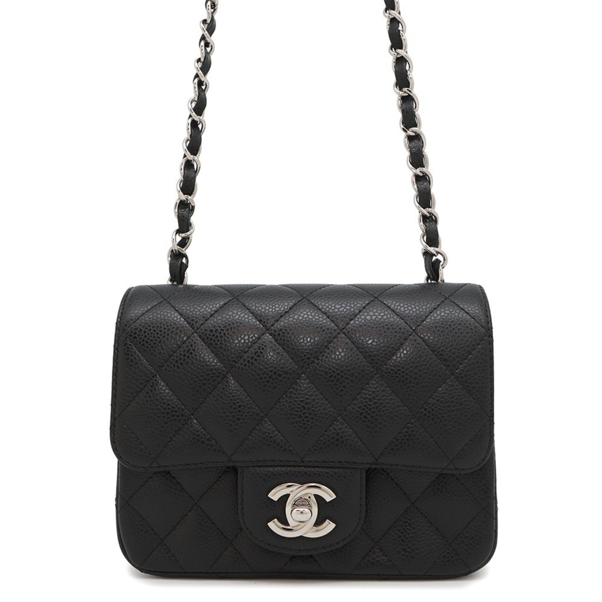 Chanel Chain Shoulder Bag Matelasse Coco Mark Caviar Skin A35200