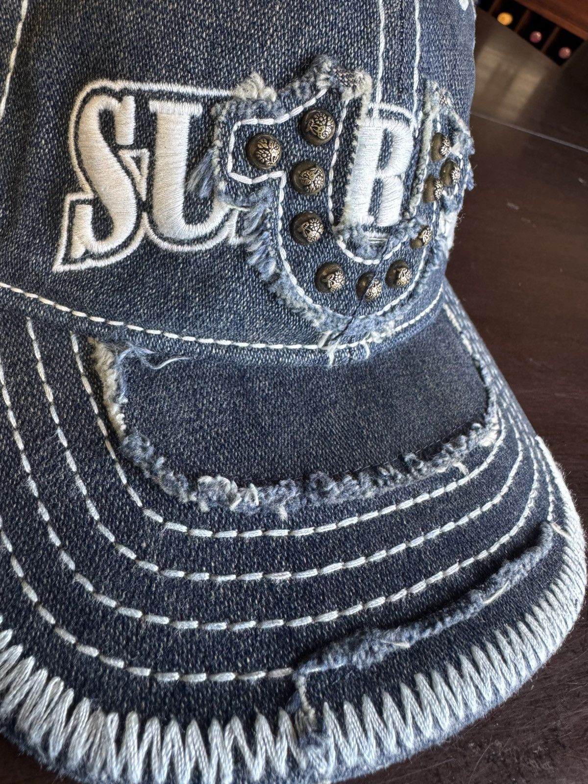 Supreme True Religion Denim Trucker 6 Panel Hat Dirty Indigo