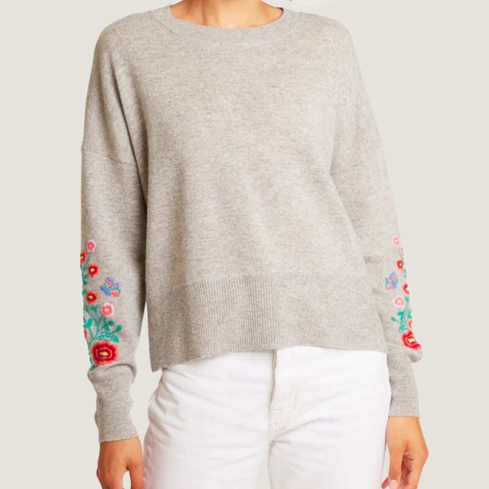 Autumn Cashmere Hand Embroidered Sleeve Cashmere Sweater-Autumn Cashmere Size L / US 10 / IT 46 - 3 Thumbnail