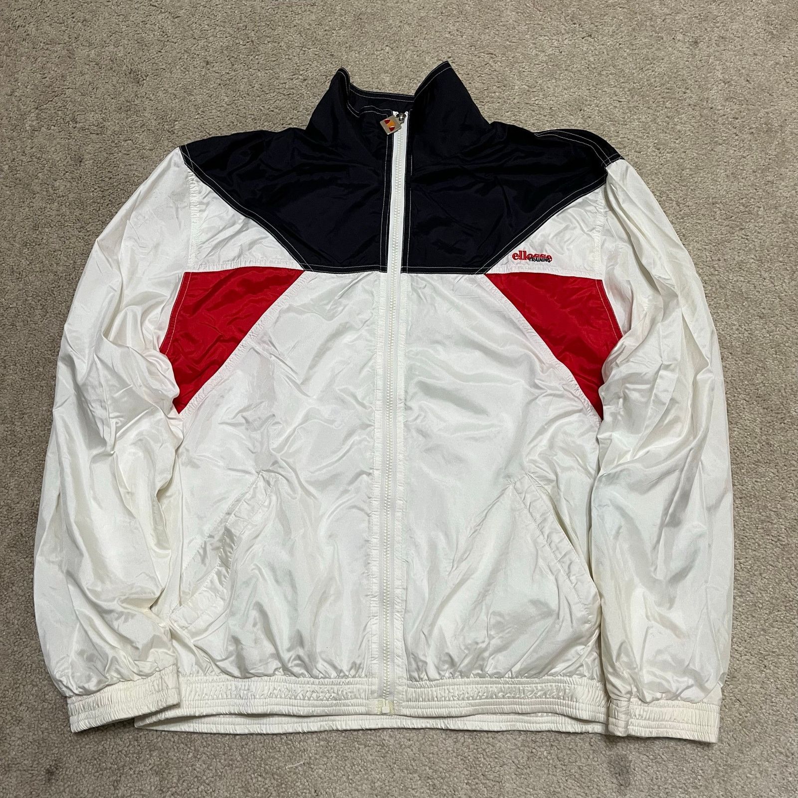 Ellesse Vintage 80s Ellesse Track Jacket White Red Navy Windbreaker Size US L / EU 52-54 / 3 - 1 Thumbnail