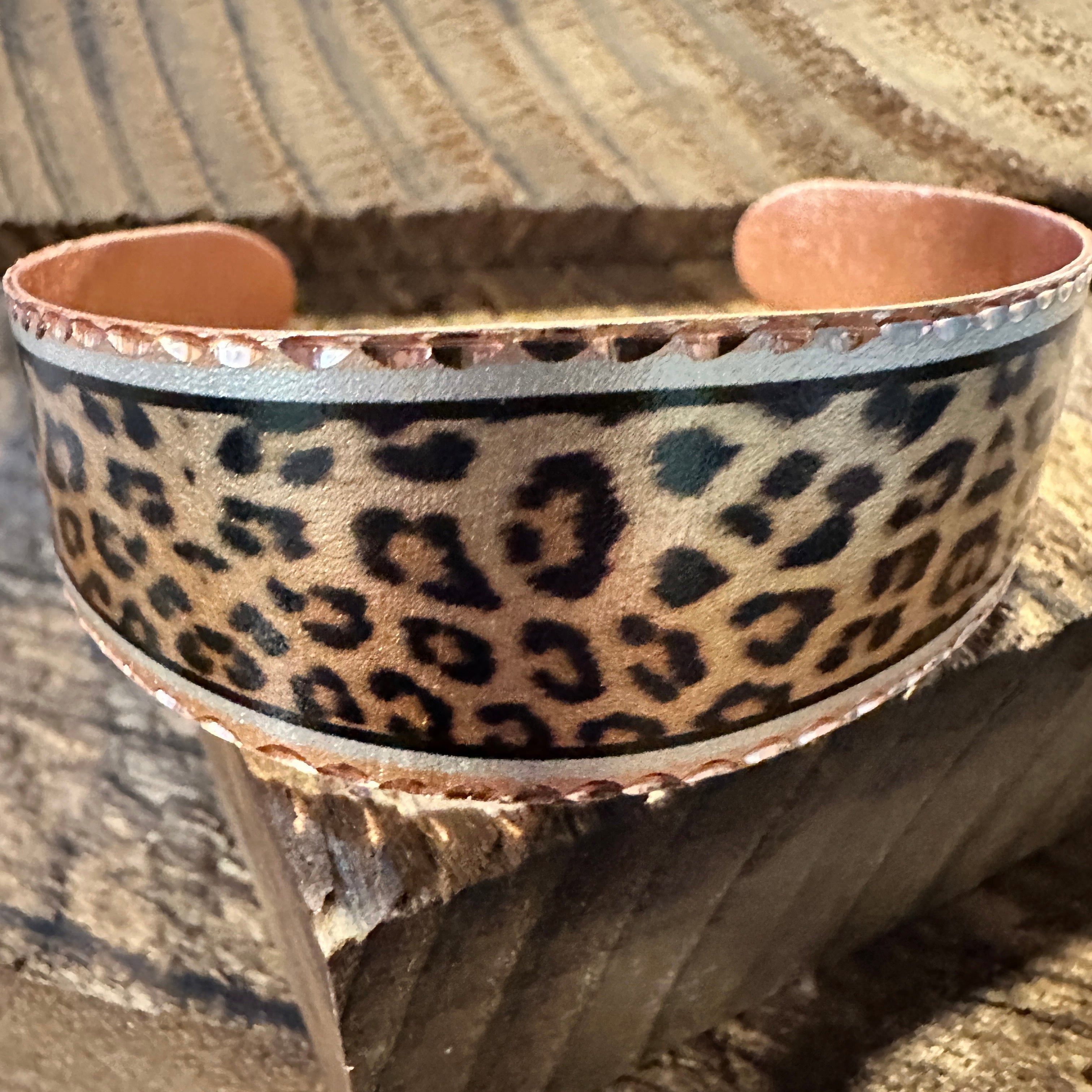 Other Handmade Boho Copper Wide Cuff Bracelet, Diamond Cut Leopard Size ONE SIZE - 9 Thumbnail