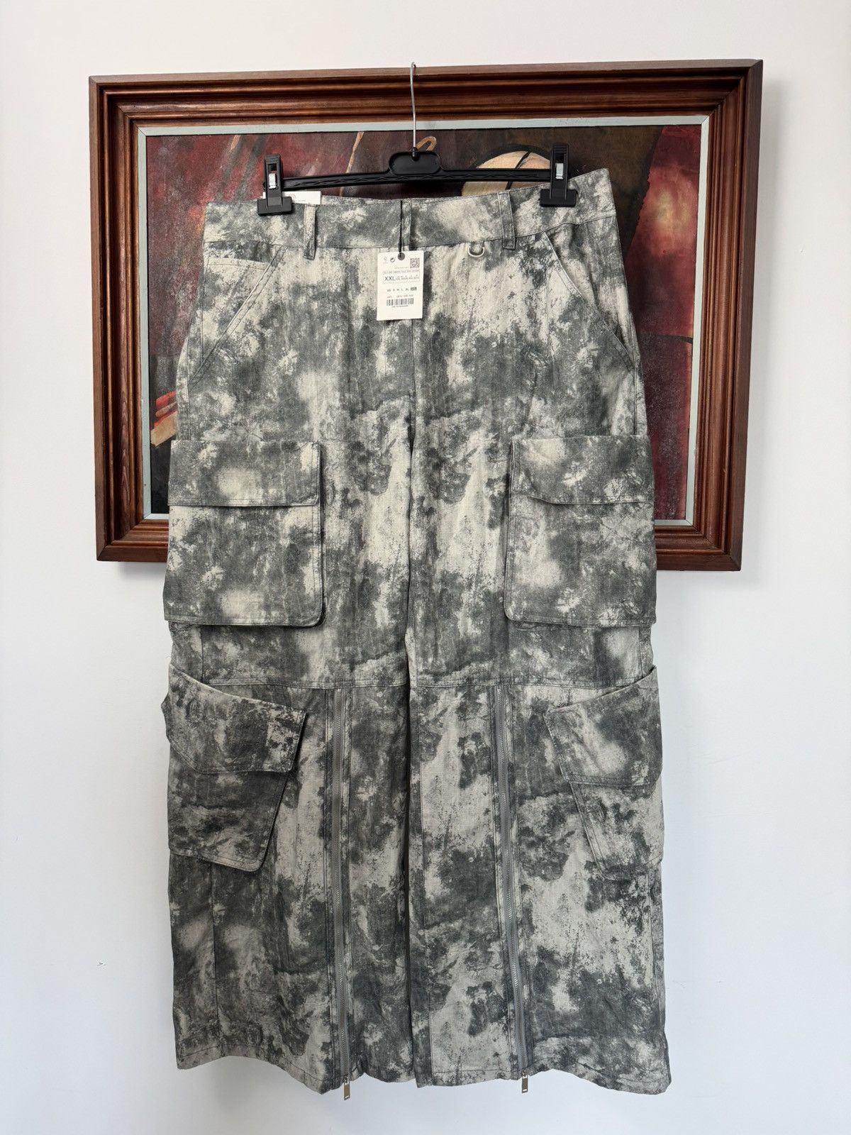 Zara Relaxed Oversize Cargo Pants Multipocket Snow Camo Rare