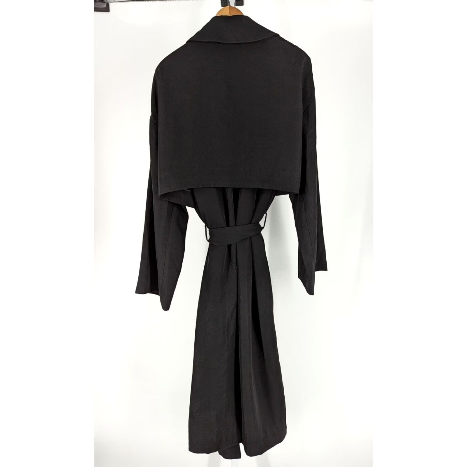 Vintage Protagonist Shirt Jacket Womens One Size Black Rayon Belted Trench Coat Spring 2016 Runway Womens Size ONE SIZE - 3 Thumbnail