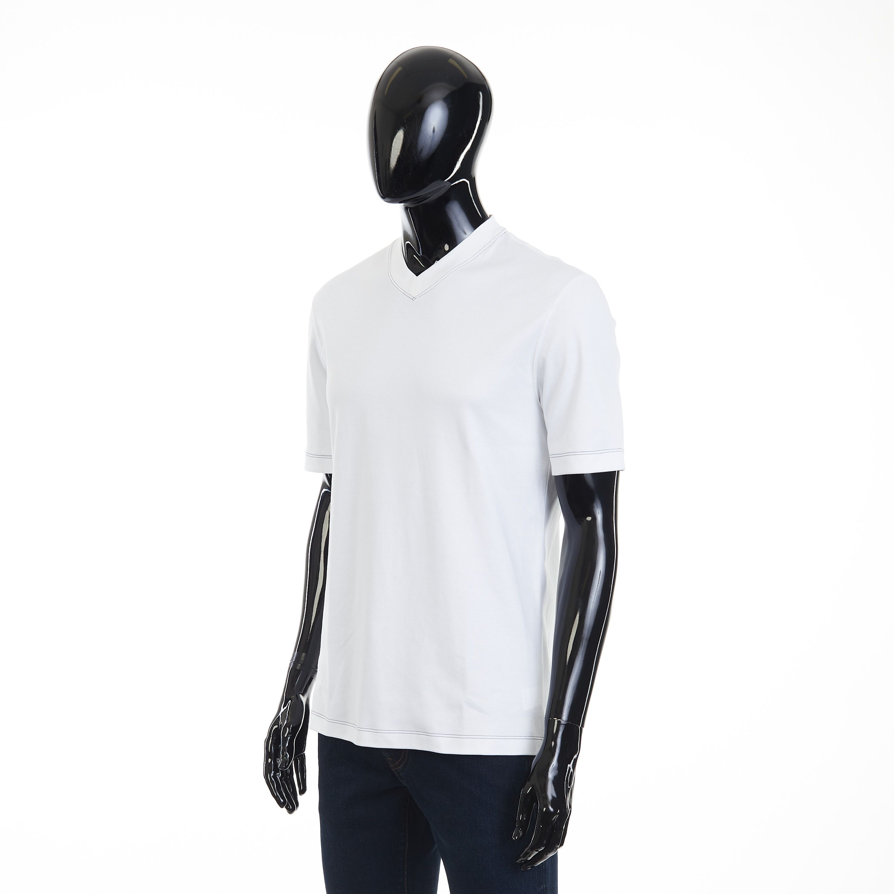 Brunello Cucinelli White V-Neck T-shirt - Short-sleeve, Cotton Interlock Size US XXL / EU 58 / 5 - 3 Thumbnail