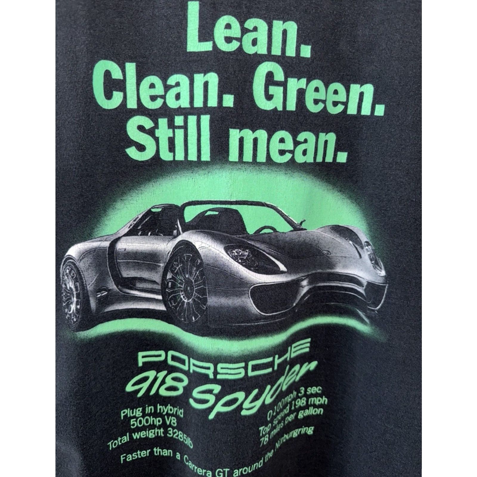 Spyder VINTAGE Porsche 918 Spyder Green Still Mean Promo Shirt L RARE Men T-Shirt Black XS? No, size L. Size US L / EU 52-54 / 3 - 4 Thumbnail