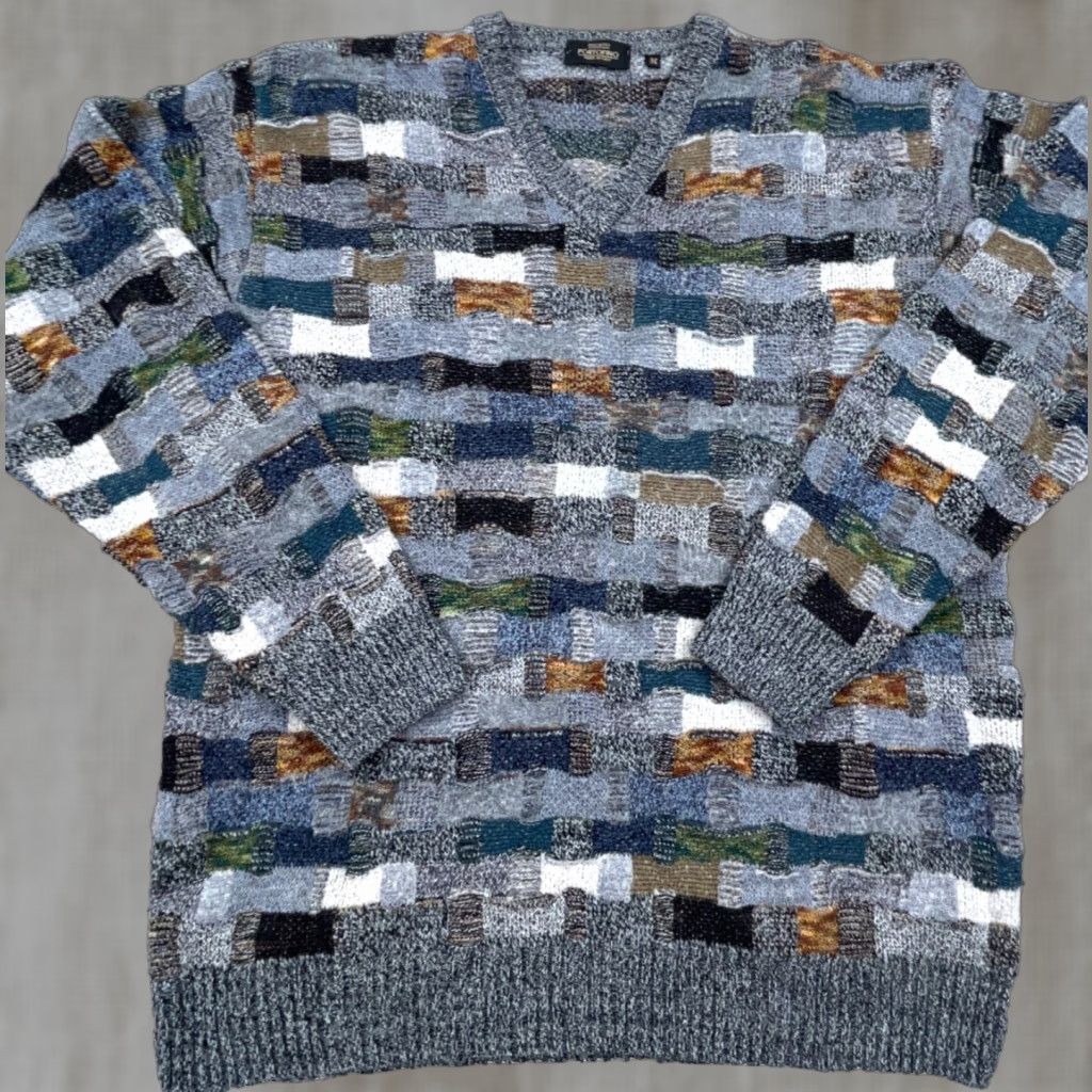 Vintage VINTAGE Grandpa Sweater Men Medium Gray Textured 3D Knit Multi Cosby Wool Sweater Size US M / EU 48-50 / 2 - 1 Thumbnail