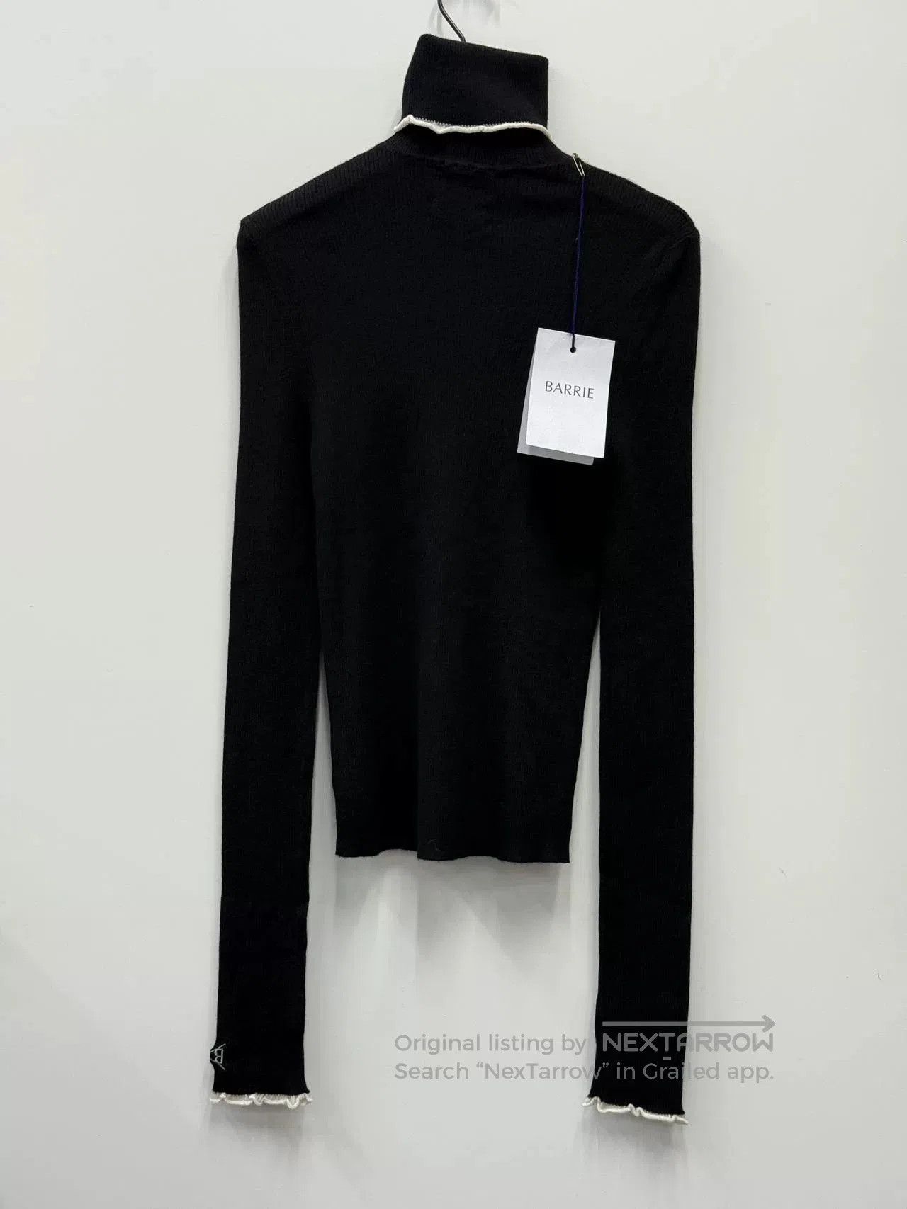 Barrie Black Turtleneck Wool Sweater with Lace Trim. Size L / US 10 / IT 46 - 2 Thumbnail