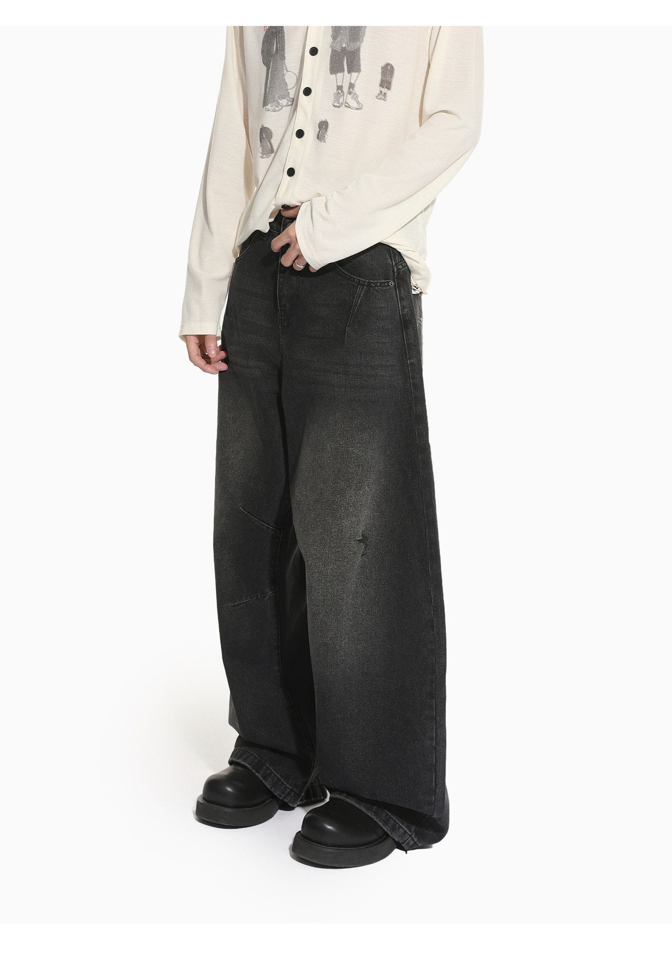 Jean Men's High-Street Vintage Washed Curved-Leg Jeans Size US 32 / EU 48 - 3 Thumbnail