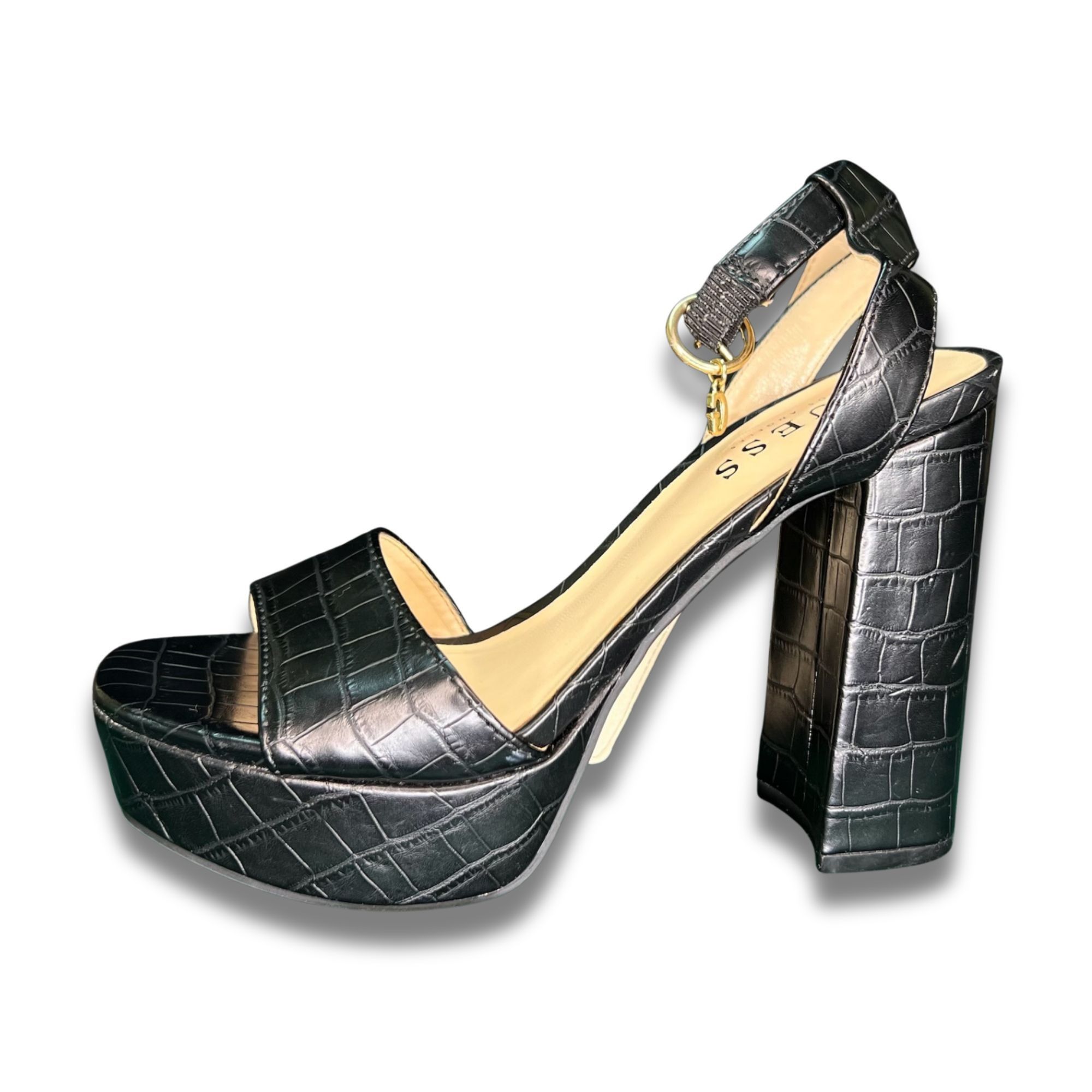 Guess Guess Black Crocodile-Embossed Platform Sandals With Block H Size US 6 / IT 36 - 3 Thumbnail