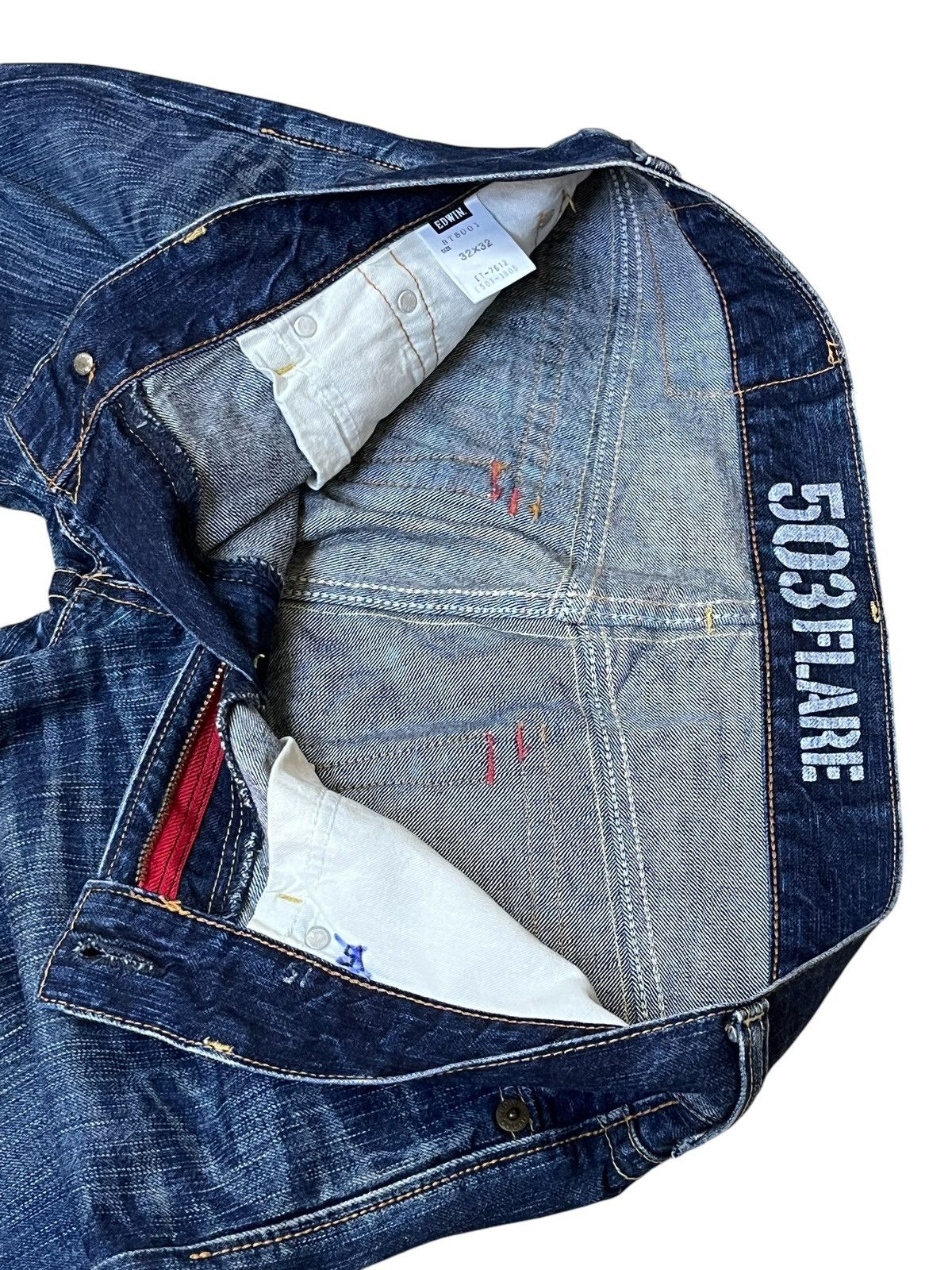 Edwin SICK🔥VINTAGE EDWIN 503 FLARED BLUE TRIP DISTRESSED JEANS Size US 35 - 7 Thumbnail