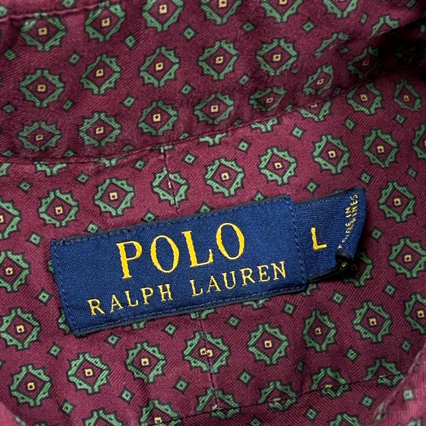 Polo Ralph Lauren VINTAGE Polo Ralph Lauren Shirt Men Large Maroon Button Up Dress Poplin Spotted Adult Size 42R - 3 Thumbnail