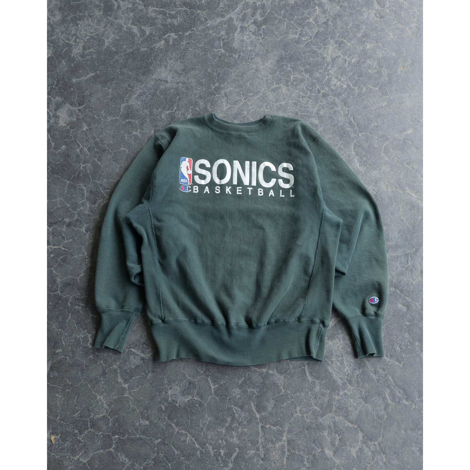 image of 90's Seattle Supersonics Champion Reverse Weave Sweatshirt in Green, Men's (Size Large)