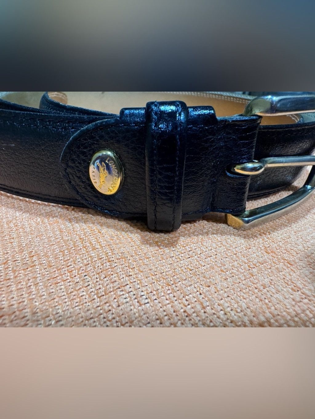 Longchamp Longchamp Black Leather Belt with Gold Button  display picture 2