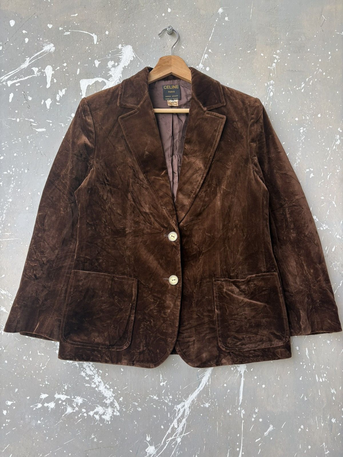 Celine Vintage 80s 90s Celine Paris brown velvet blazer Size US S / EU 44-46 / 1 - 2 Thumbnail