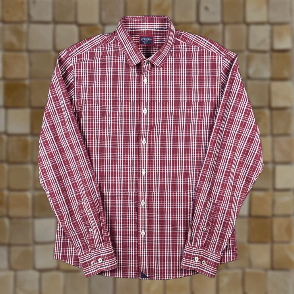 UNTUCKit VINTAGE UNTUCKit Plaid Shirt Men Large Long Sleeve Button-Up Collared Casual Preppy 90s Red Maroon Shirt Mens Large Size US L / EU 52-54 / 3 - 1 Thumbnail