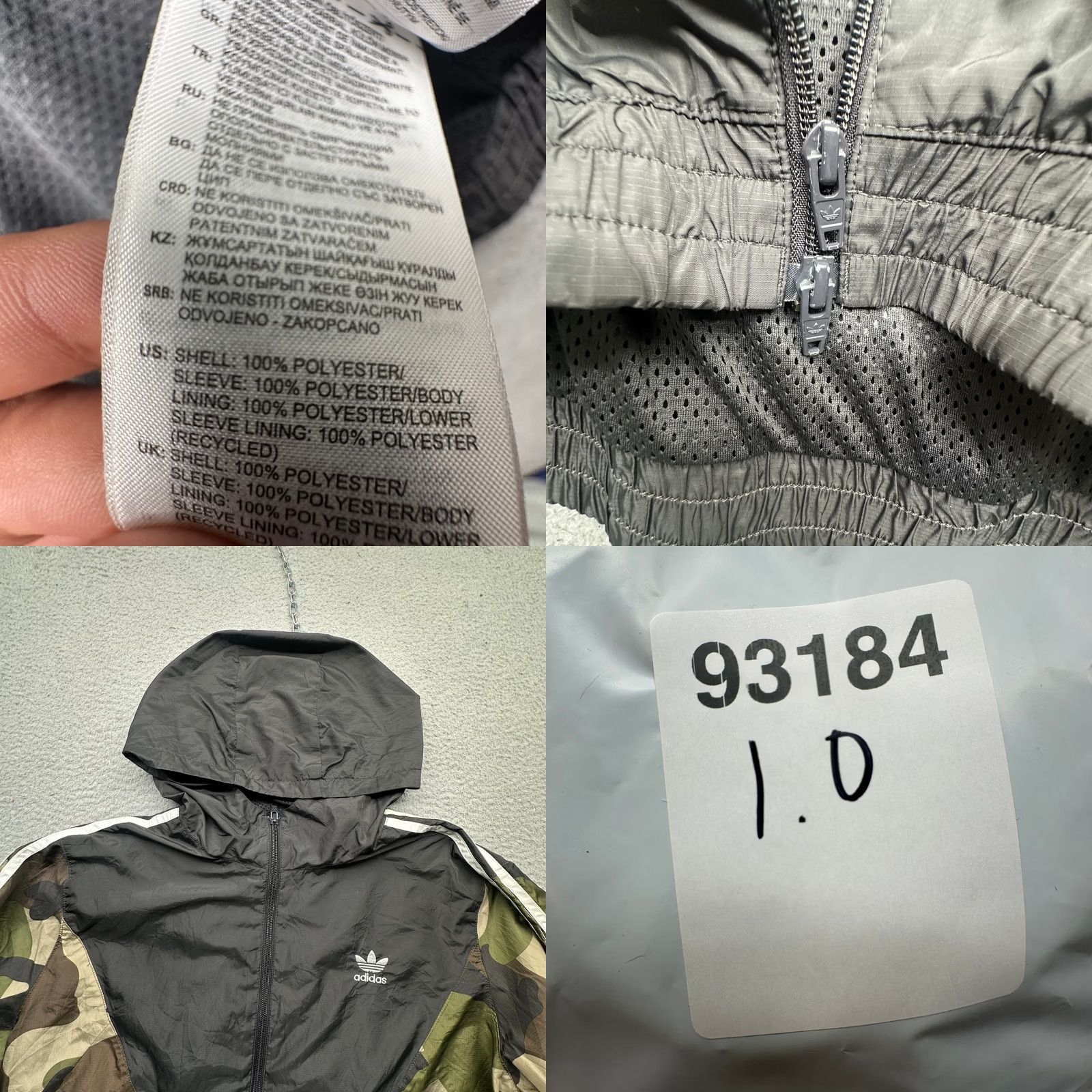 Adidas Adidas Originals Camo Windbreaker Hooded Jacket Mens Large Ripstop Camouflage Black Zip Full Zip Hooded Mens L Regular Size Size US L / EU 52-54 / 3 - 9 Thumbnail
