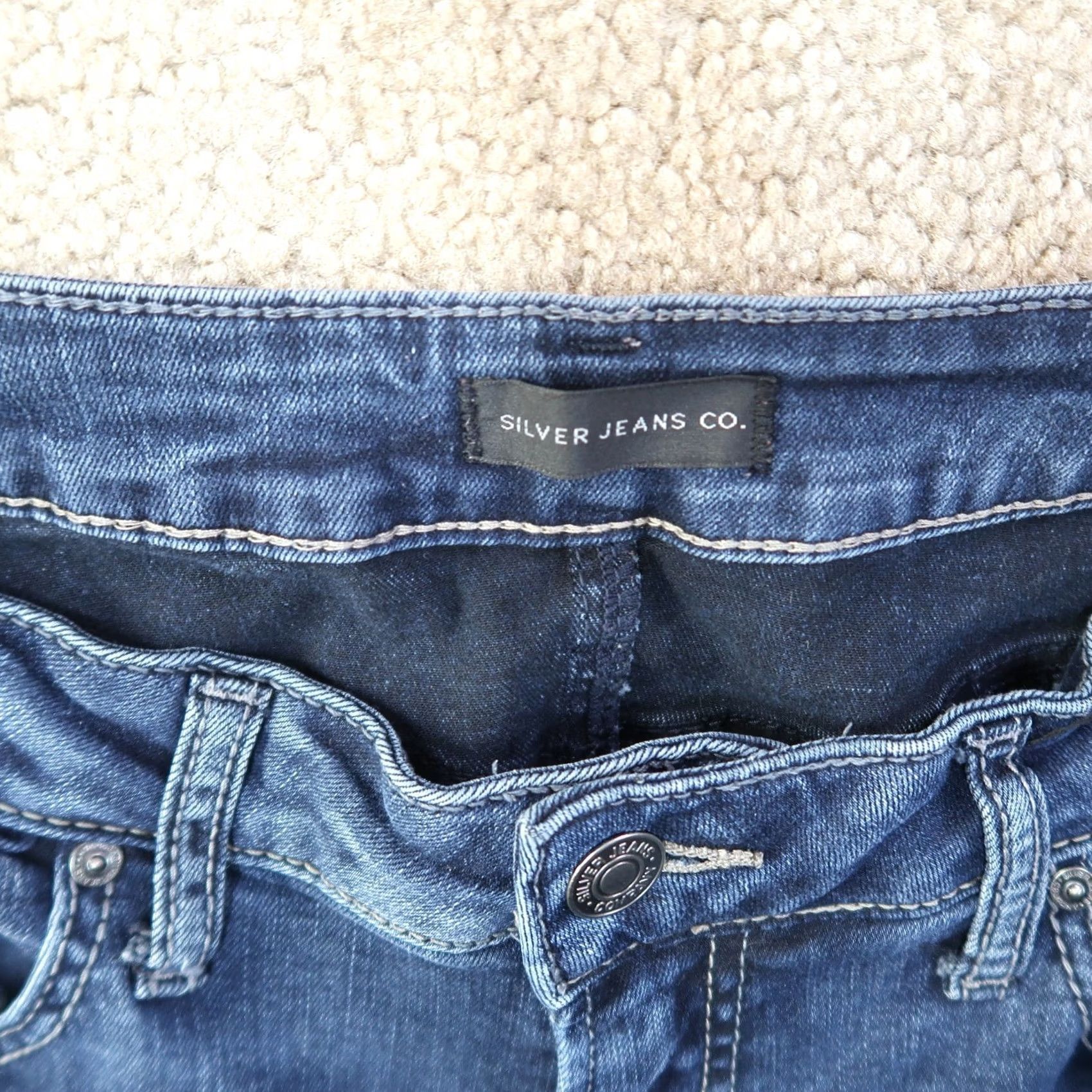 Silver Jeans Co. VINTAGE Silver Suki Mid Slim Bootcut Jeans Women 34x33 Blue Denim Pants Stretch Jeans Womens 34x33 Blue Denim Boots Cut Slim fit Size 24" / US 00 / IT 34 - 3 Thumbnail
