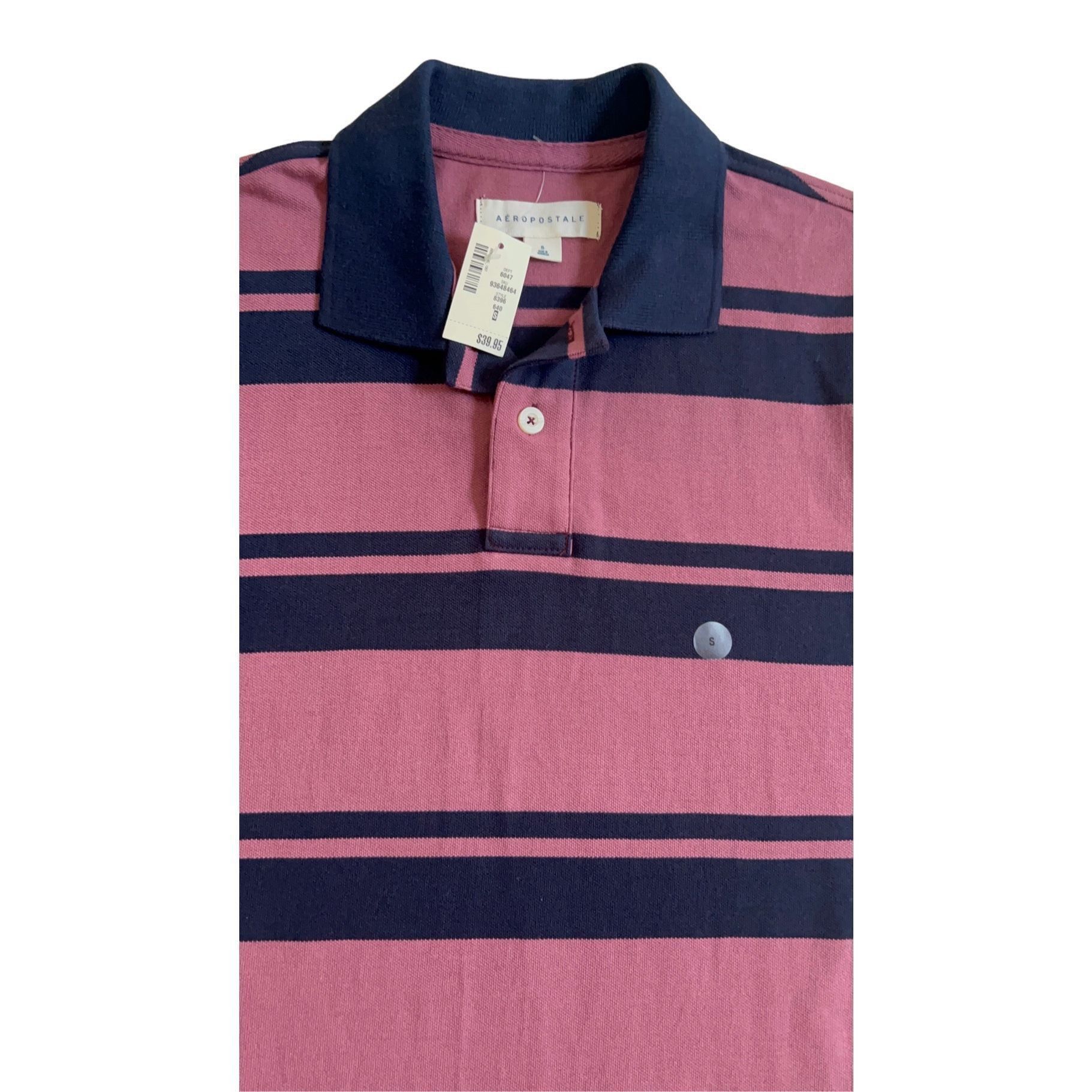 Aeropostale Men's Aeropostale Burgundy & Black Striped Polo Shirt Size S Size US S / EU 44-46 / 1 - 5 Thumbnail
