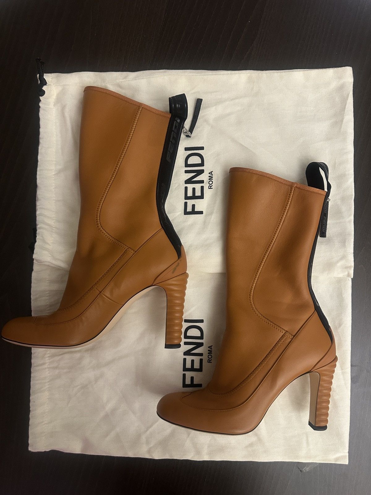 Fendi Fendi Mid-Calf Mid-Heel Camel Leather Boots Size US 8 / IT 38 - 2 Thumbnail