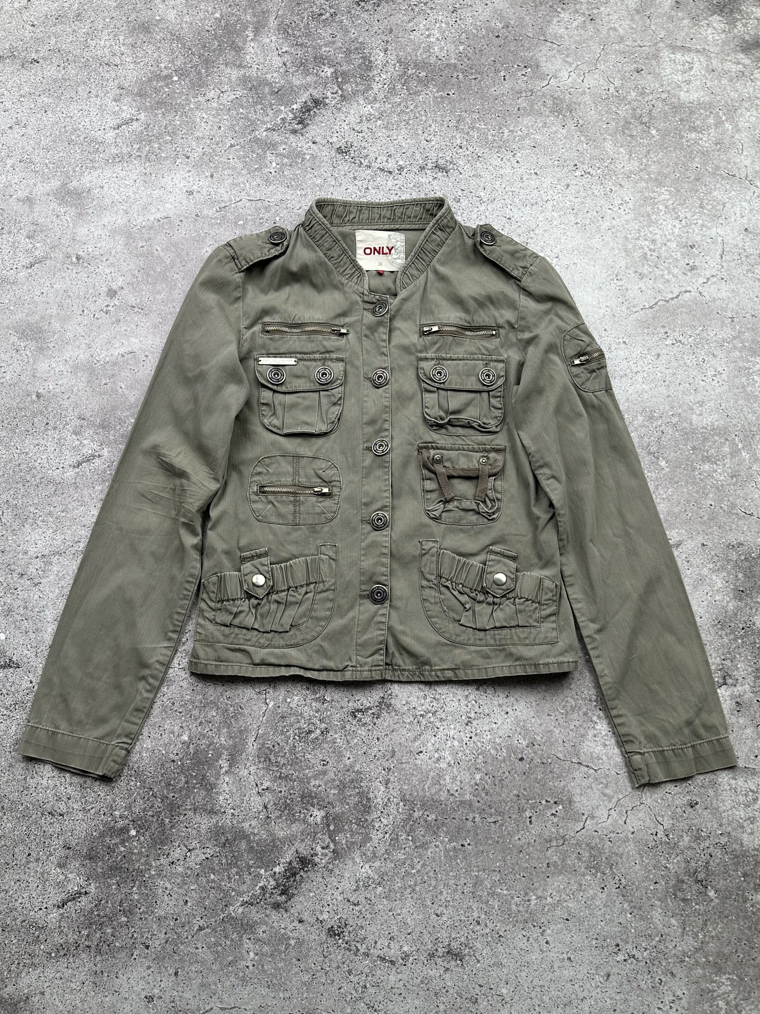 image of Avant Garde x Vintage Multi-Pocket Cropped Jacket in Green/Grey, Women's (Size XS)