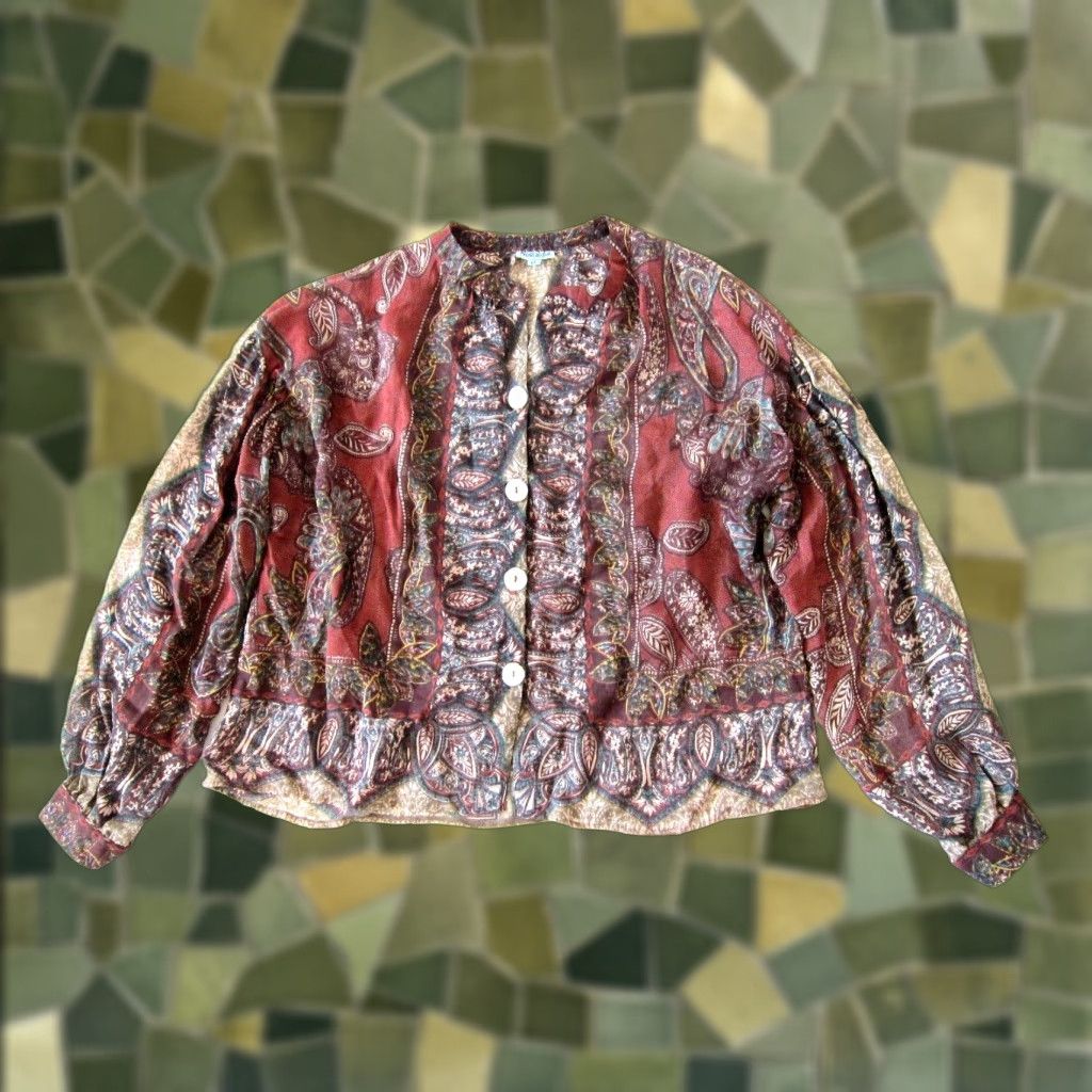 Pinko Nostalgia Blouse 100% Rayon Sheer Pink Green Floral Button Down Long Sleeve M Womens Vintage Size M / US 6-8 / IT 42-44 - 1 Thumbnail