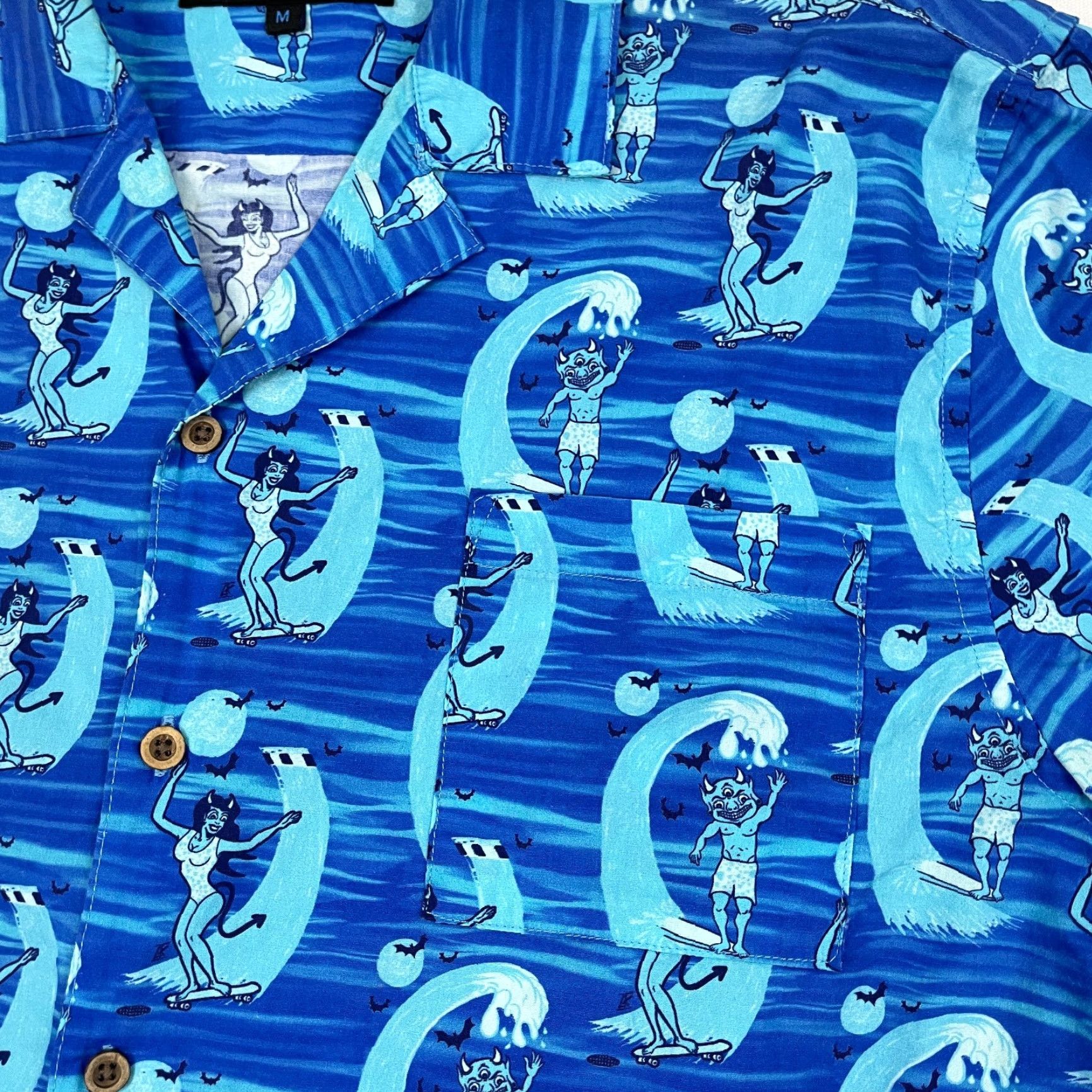 Vintage VINTAGE Swamps Hawaiian Shirt Mens M Blue Demon Devil Surf Cruise Vacation Tropical Camp Size US M / EU 48-50 / 2 - 3 Thumbnail