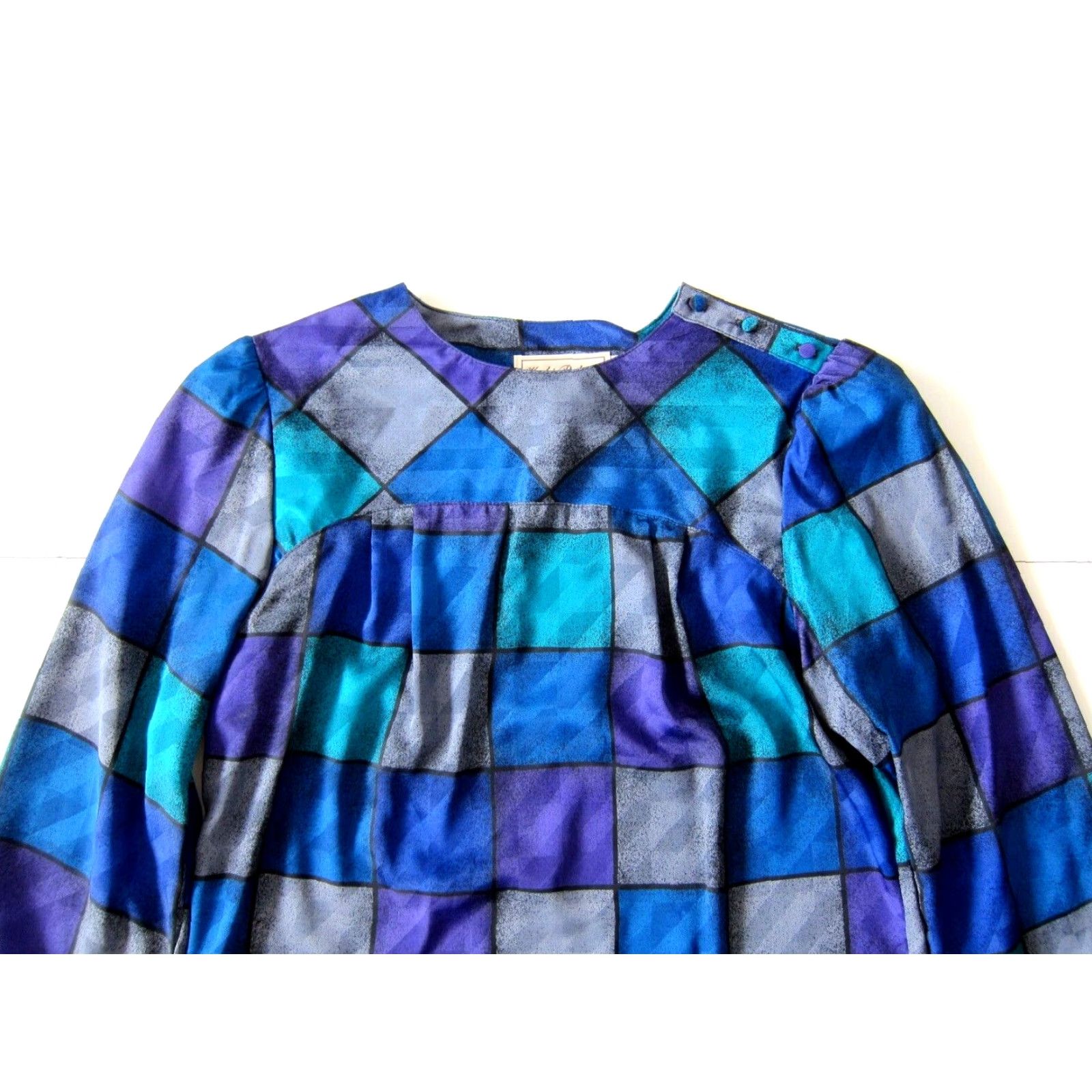 Vintage VINTAGE Kaki Roberts California Blue Grey Plaid Long Sleeve High Neck Blouse S Size S / US 4 / IT 40 - 5 Thumbnail