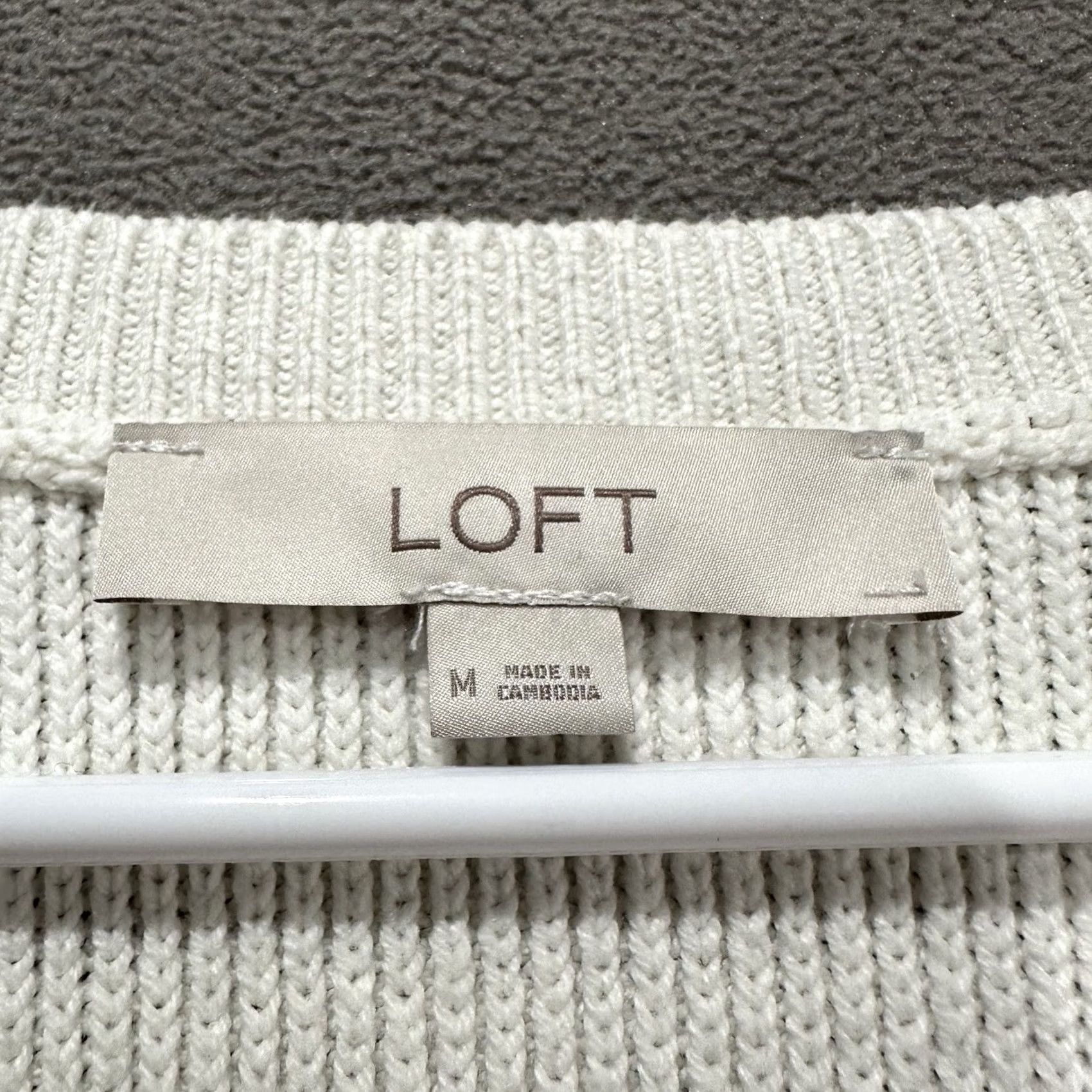 Loft LOFT Sweater Womens Medium Ivory Long Sleeve Ribbed V-Neck Cotton Blend GUC Size M / US 6-8 / IT 42-44 - 3 Thumbnail